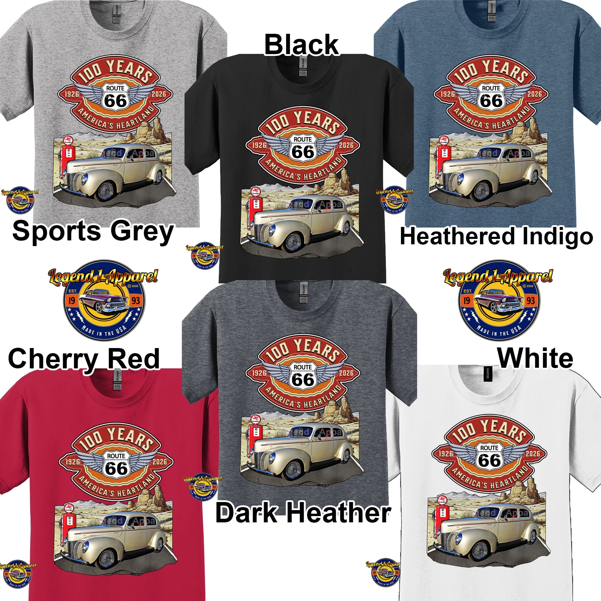 1940 Ford Coupe Classic Car Graphic Tee – Route 66 100 Years T-Shirt