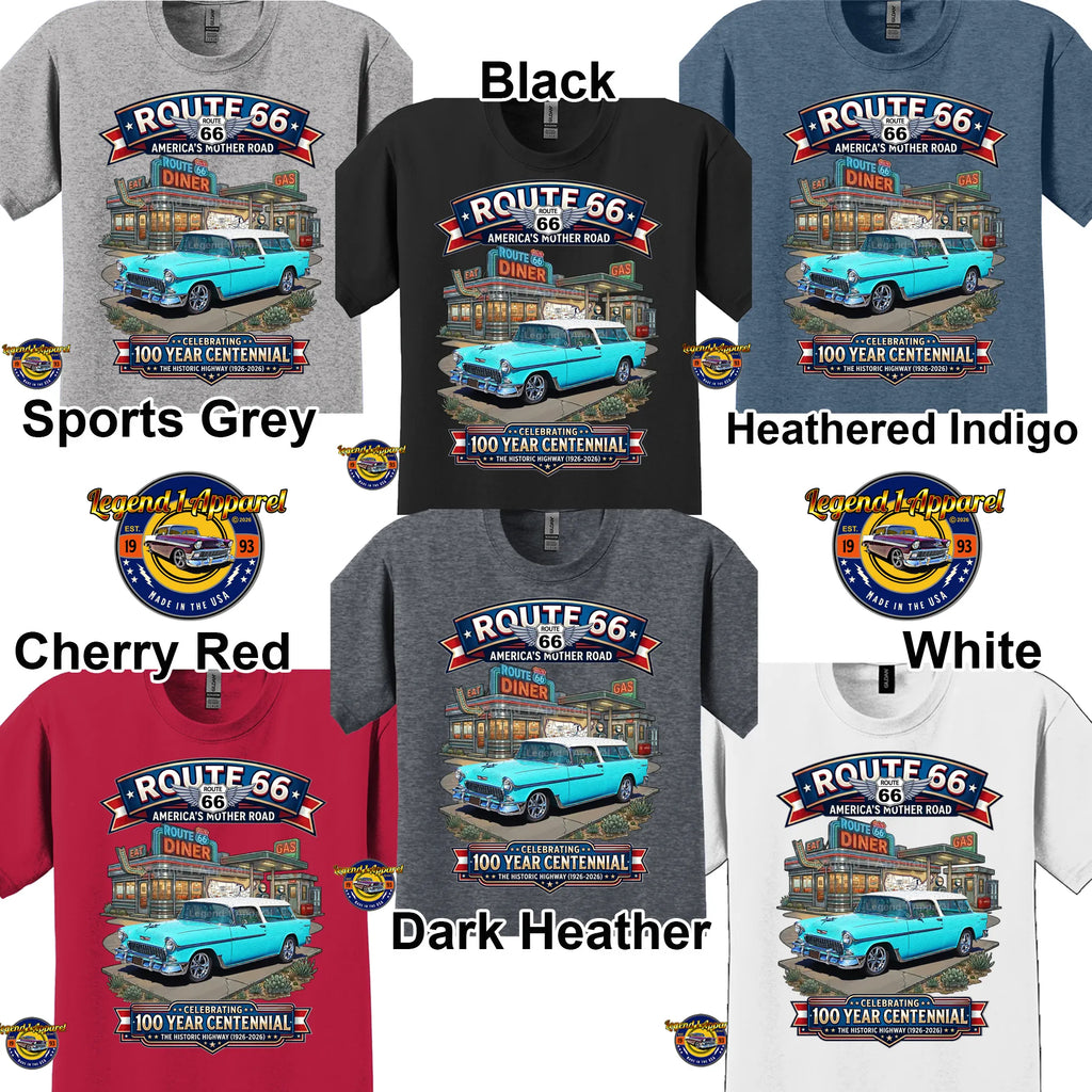 1955 Chevrolet Nomad Bel Air Classic Car Graphic Tee – Route 66 Centennial T-Shirt