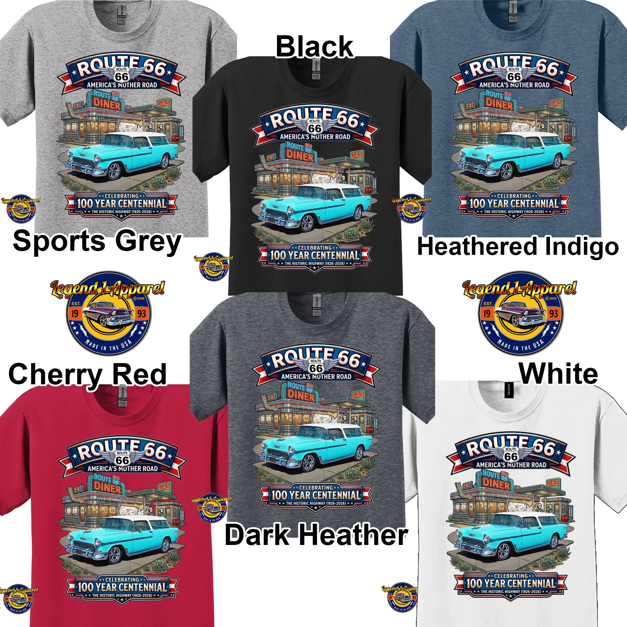 1955 Chevrolet Nomad Bel Air Classic Car Graphic Tee – Route 66 Centennial T-Shirt