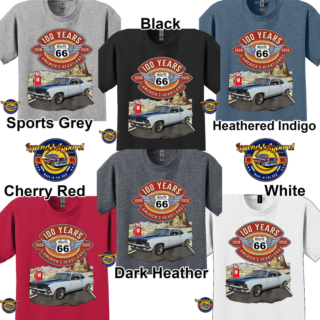 1972 Chevrolet Nova SS Classic Car Graphic Tee – Route 66 100 Years T-Shirt