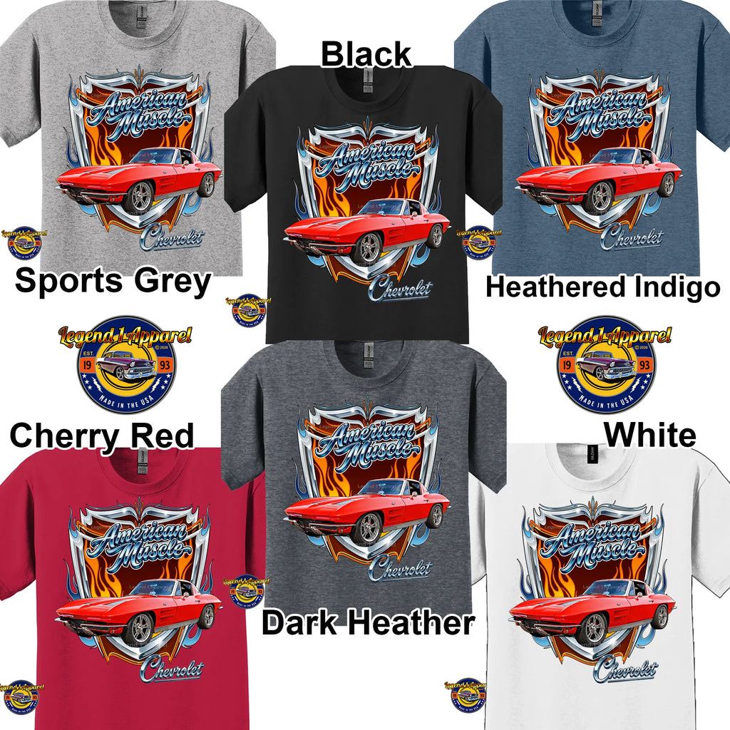 1963 Chevrolet Corvette C1 American Muscle T-Shirt – 63 Chevy Classic Car Graphic Tee