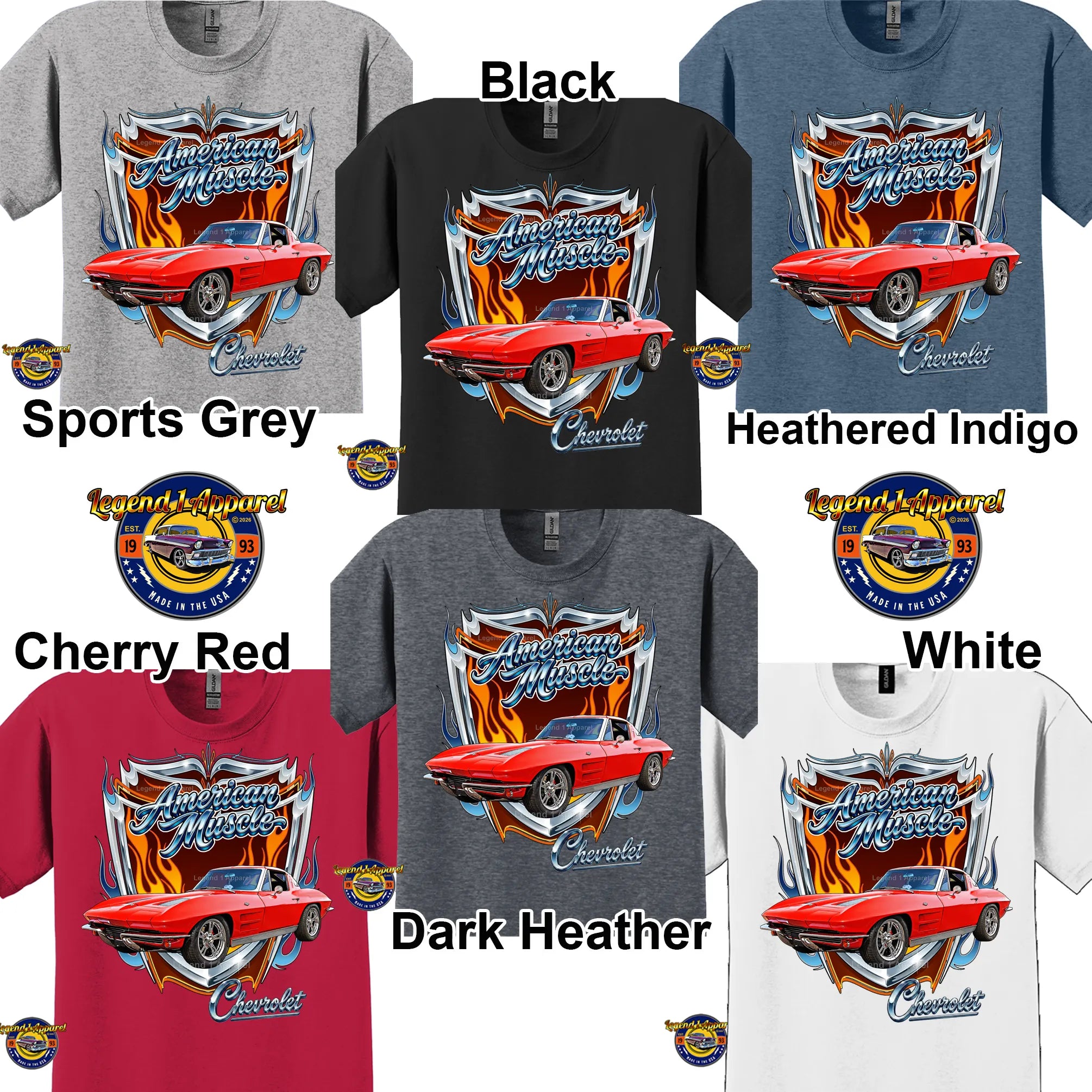 1963 Chevrolet Corvette C1 American Muscle T-Shirt – 63 Chevy Classic Car Graphic Tee