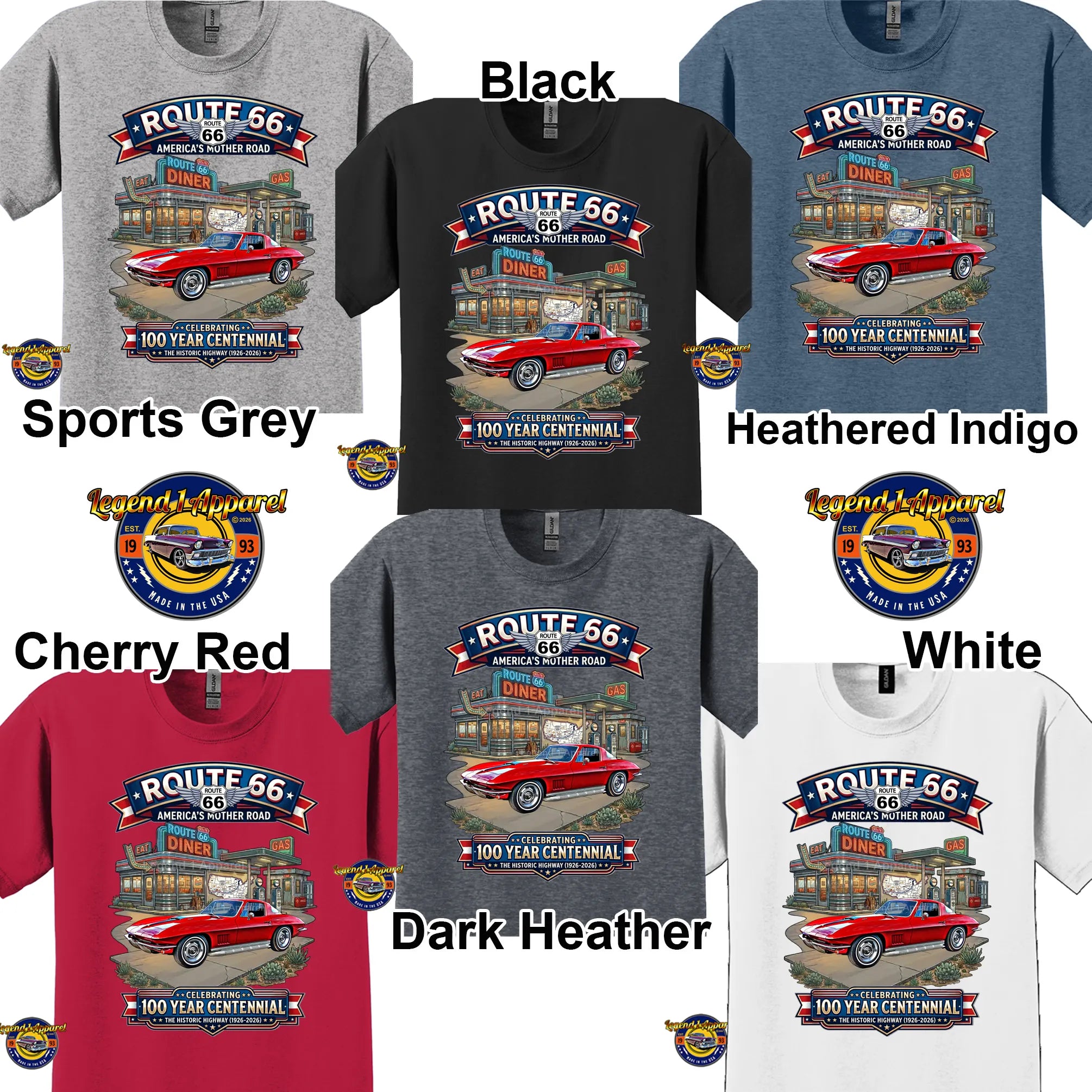 1967 Chevrolet Corvette C2 Classic Car Graphic Tee – Route 66 Centennial T-Shirt