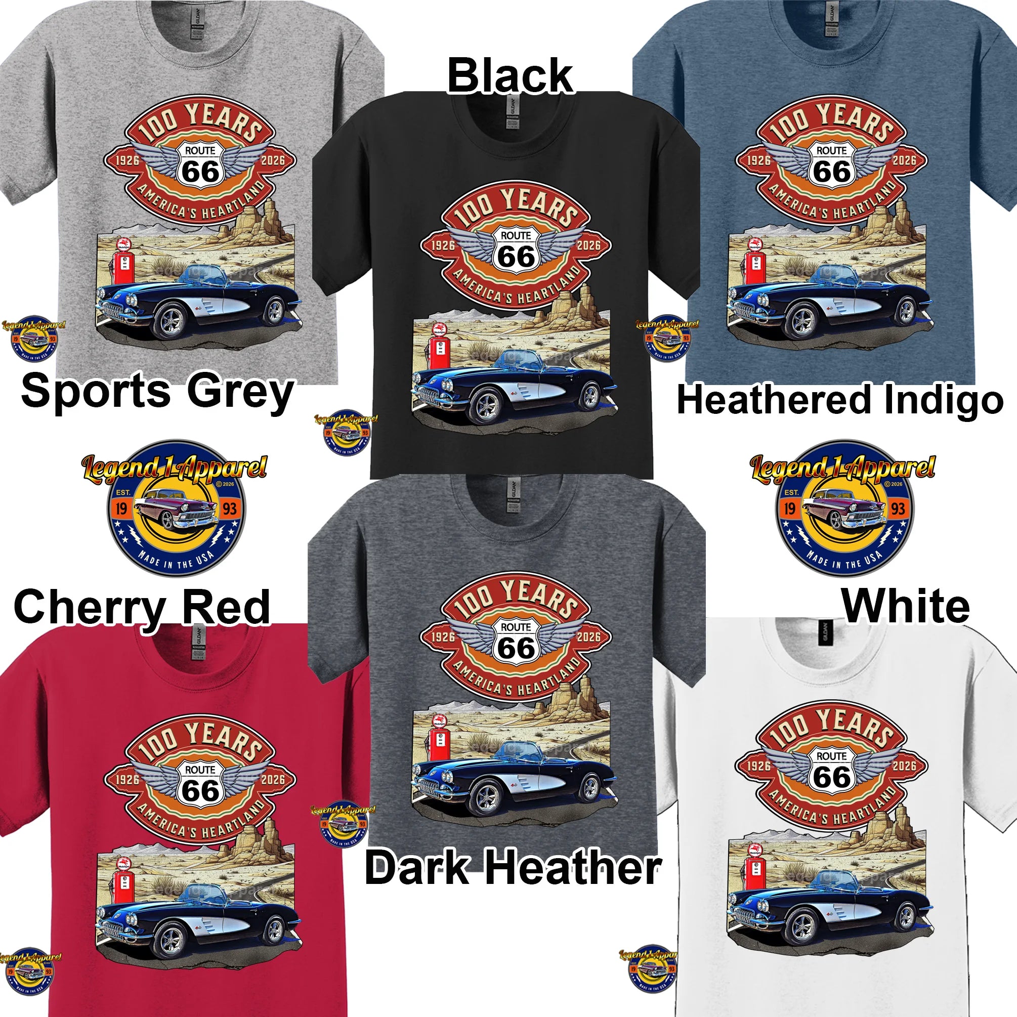 1960 Chevrolet Corvette C1 Classic Car Graphic Tee – Route 66 100 Years T-Shirt