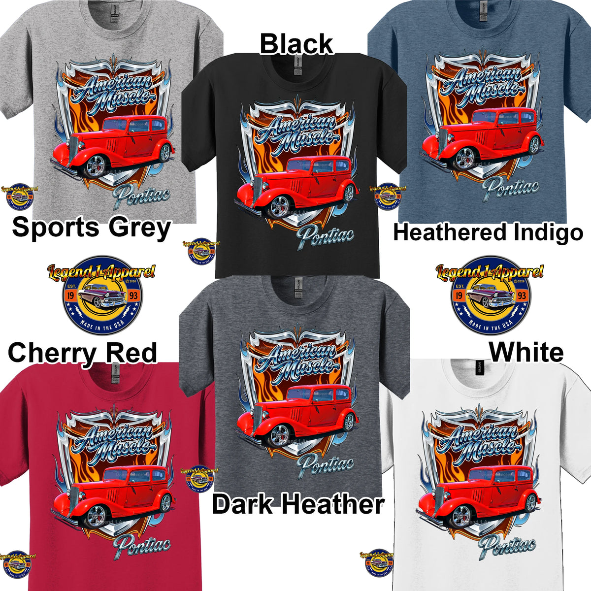 Your Classic Car or Hot Rod custom made T-shirt. Send us a picture of your car, American muscle background