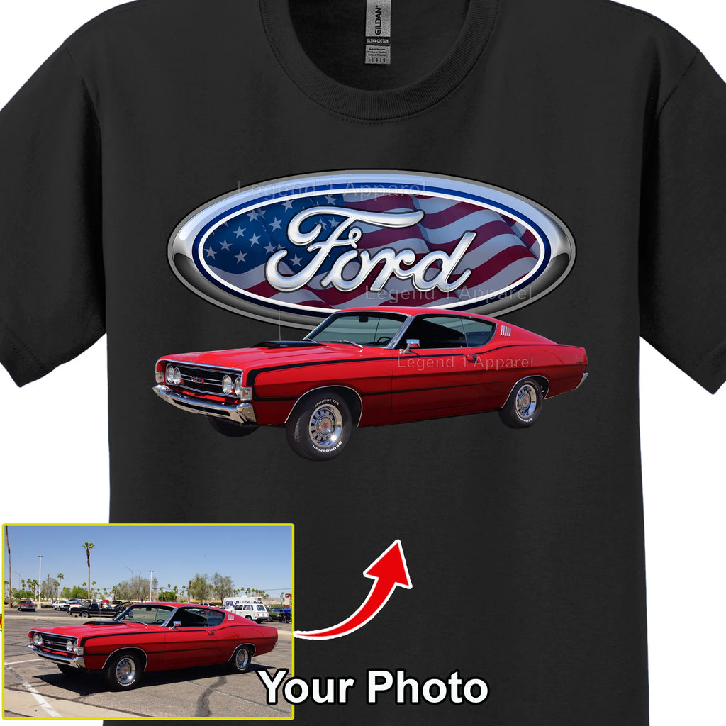 Your Classic Car or Hot Rod custom made T-shirt. Send us a picture of your car. Ford Patriotic Logo