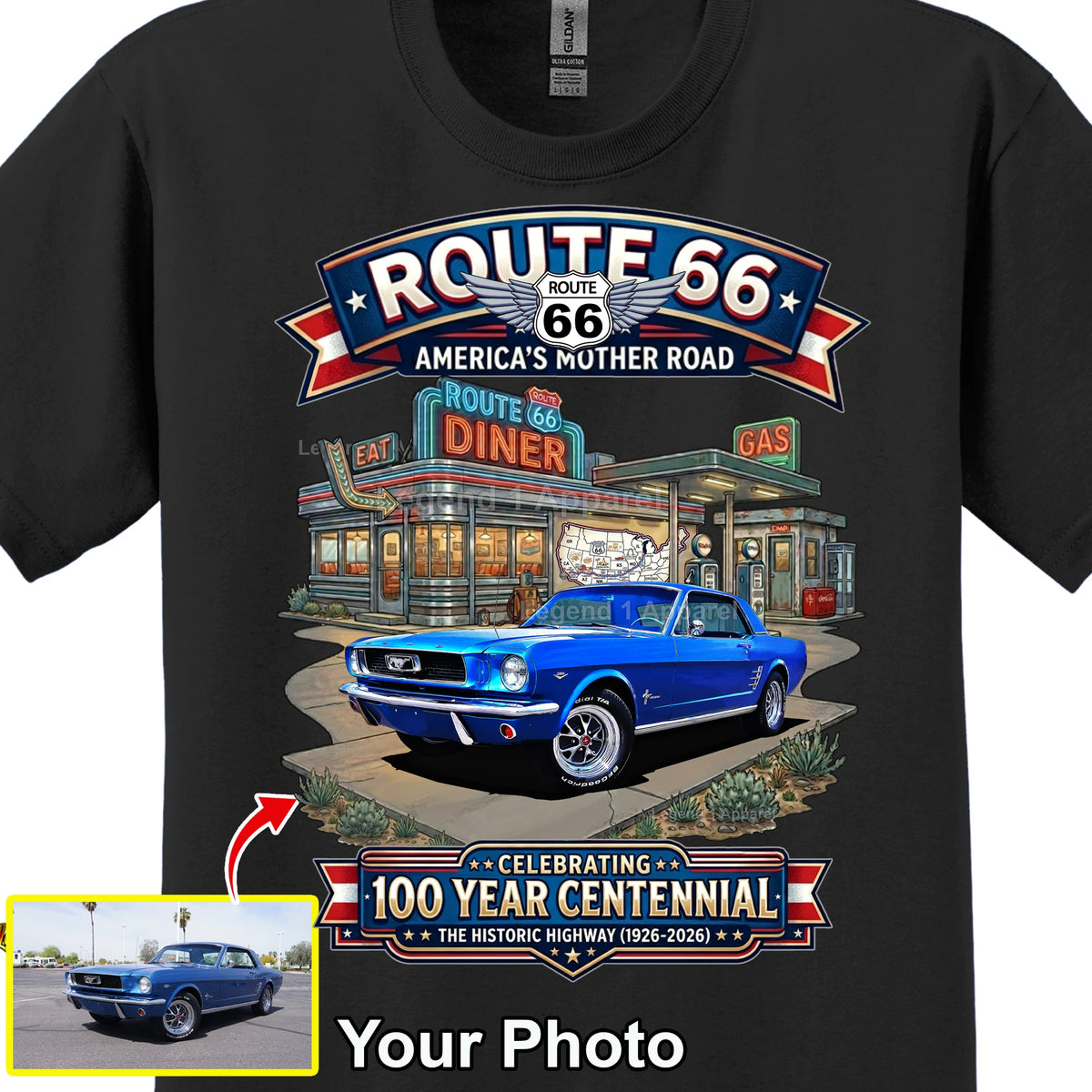 Your Classic Car or Hot Rod custom made T-shirt. Send us a picture of your car. Route 66 Centennial