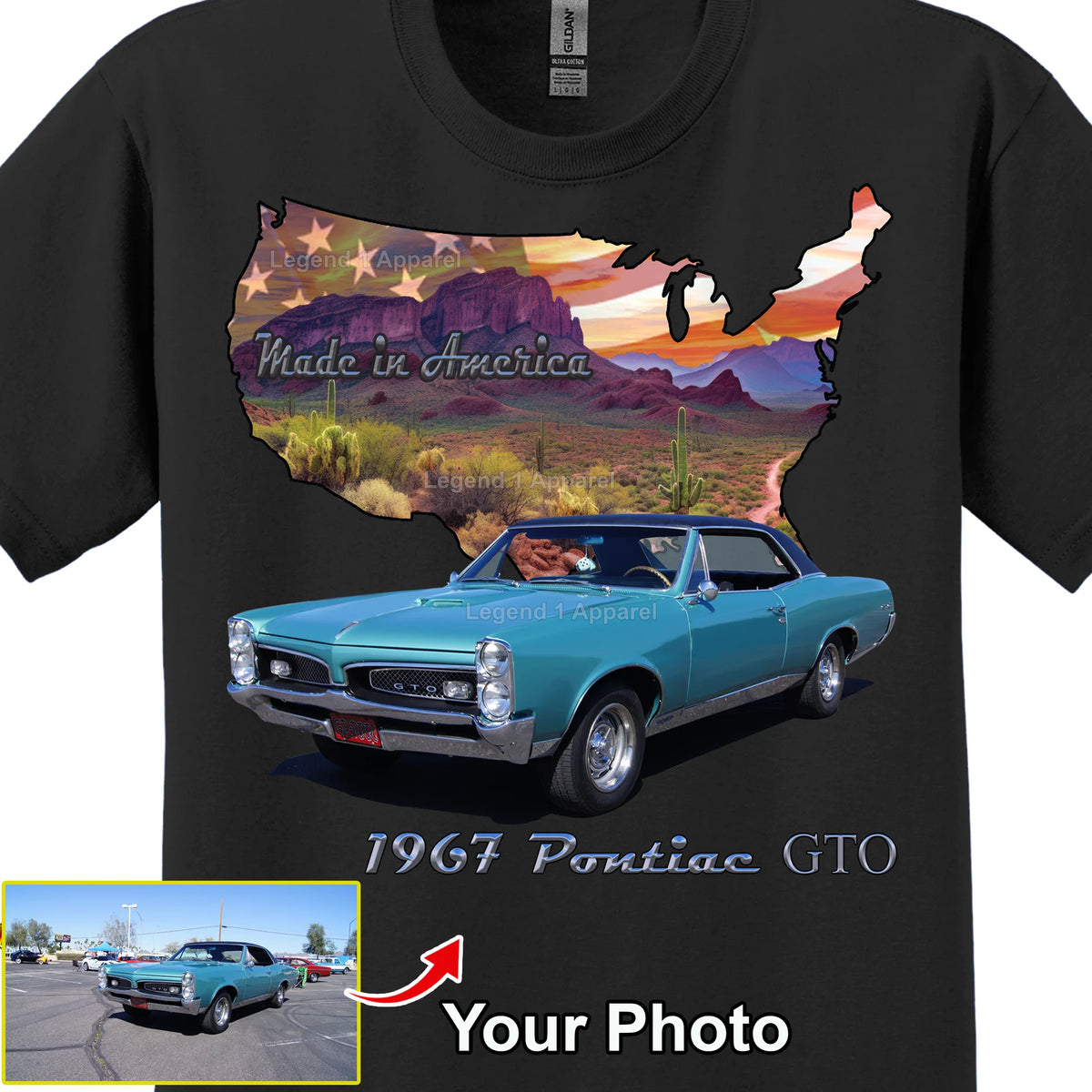 Your Classic Car or Hot Rod custom made T-shirt. Send us a picture of your car. Made in America USA Outline