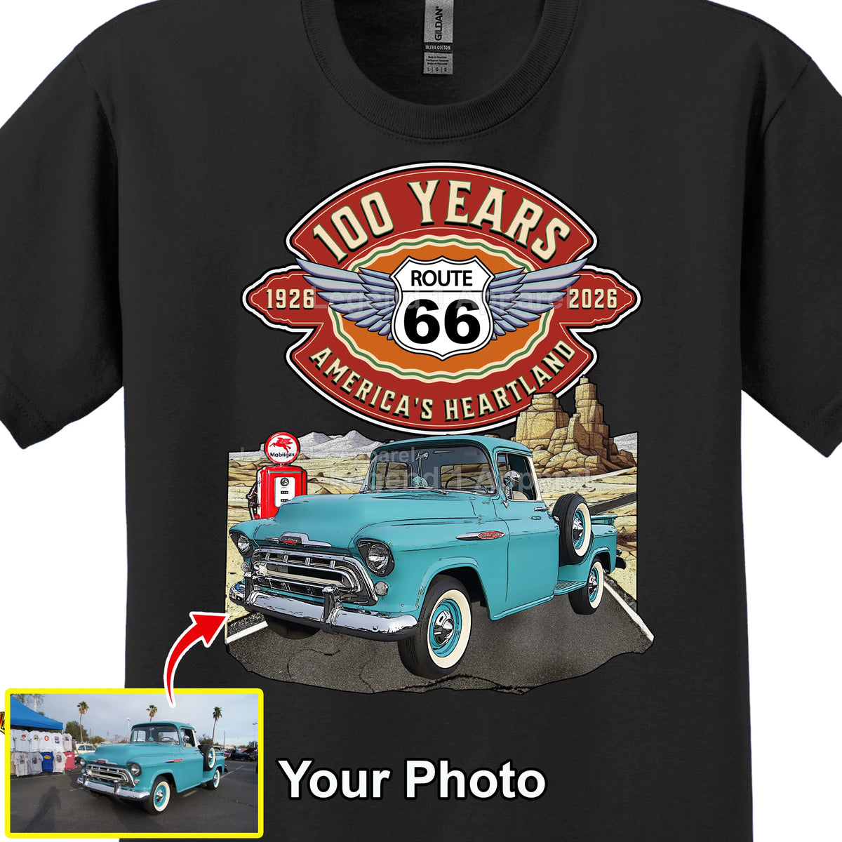 Your Classic Car or Hot Rod custom made T-shirt. Send us a picture of your car. Route 66 100 years