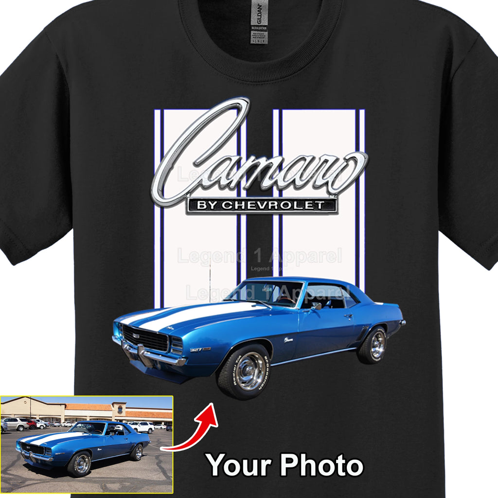 Your Classic Car or Hot Rod custom made T-shirt. Send us a picture of your car. Camaro by Chevrolet