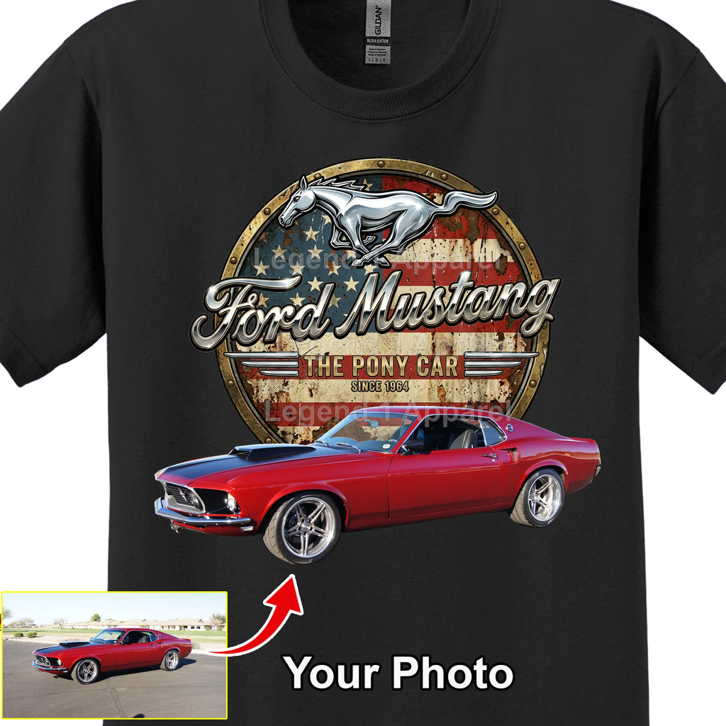 Your Classic Car or Hot Rod custom made T-shirt. Send us a picture of your car. Mustang pony car since 1964