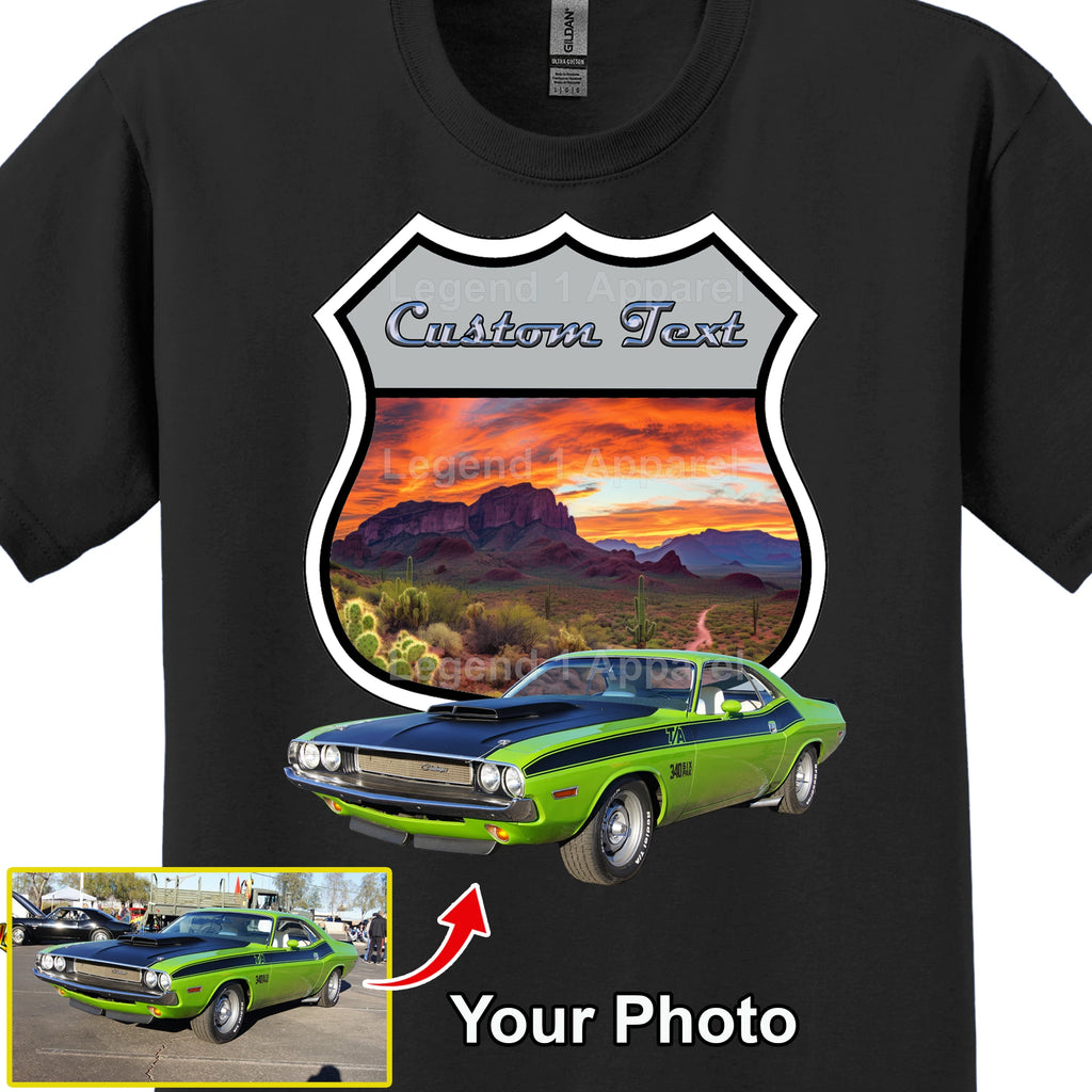 Your Classic Car or Hot Rod custom made T-shirt. Send us a picture of your car. Desert Highway Sign