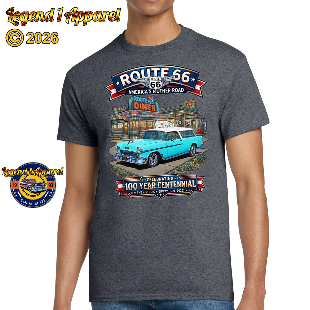 1955 Chevrolet Nomad Bel Air Classic Car Graphic Tee – Route 66 Centennial T-Shirt