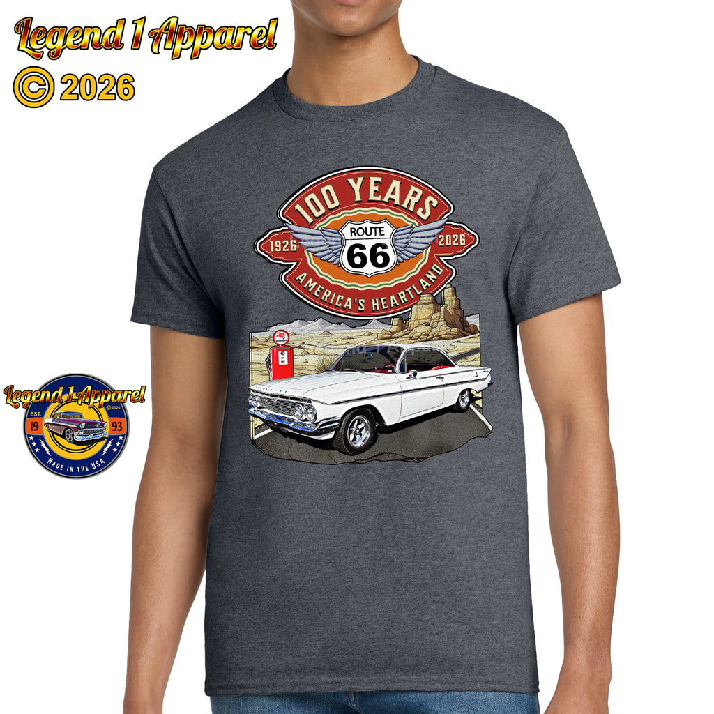 1961 Chevrolet Bel Air Bubble Top Classic Car Graphic Tee – Route 66 100 Years T-Shirt