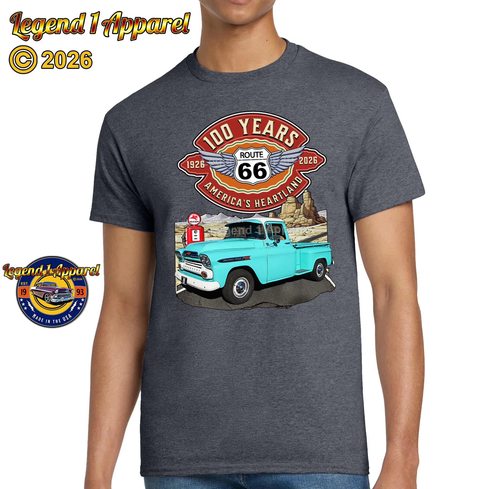 1959 Chevrolet Pick up Classic Truck Graphic Tee – Route 66 100 Years T-Shirt