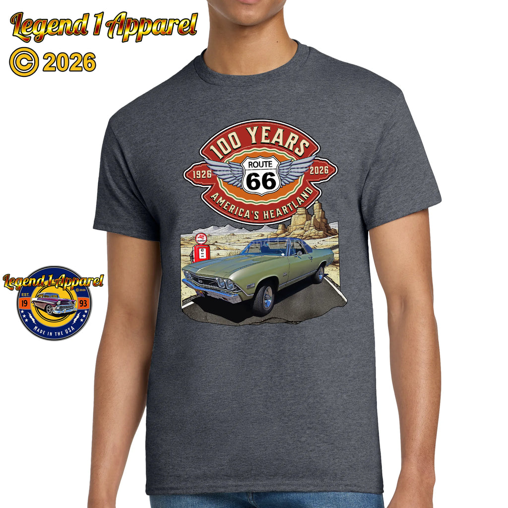 1969 Chevrolet El Camino Classic Truck Graphic Tee – Route 66 100 Years T-Shirt