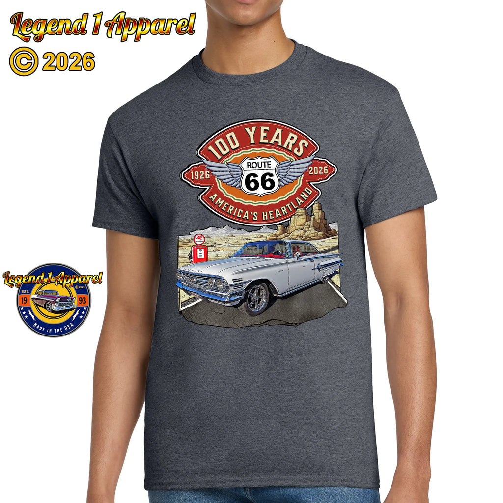 1960 Chevrolet Impala SS Classic Car Graphic Tee – Route 66 100 Years T-Shirt