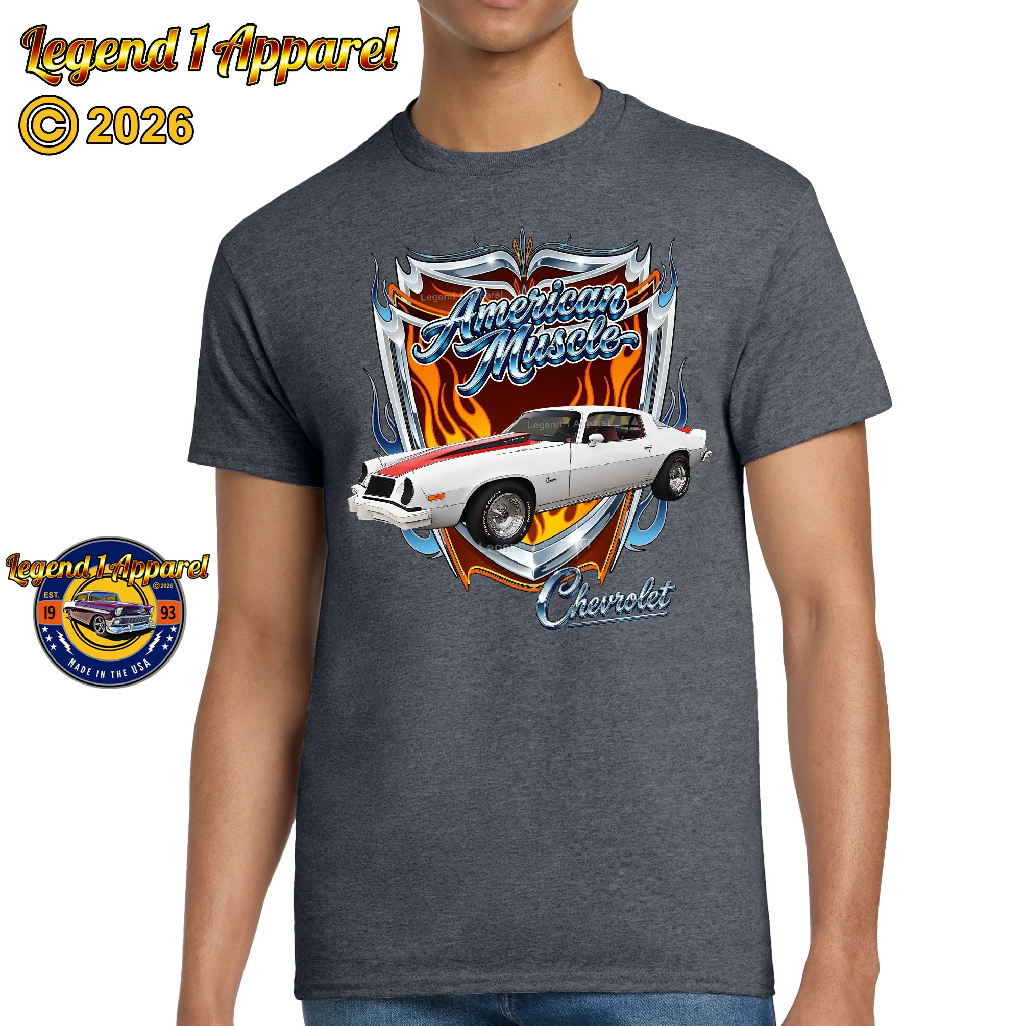 1976 Chevrolet Camaro American Muscle T-Shirt – 76 Chevy Classic Car Graphic Tee