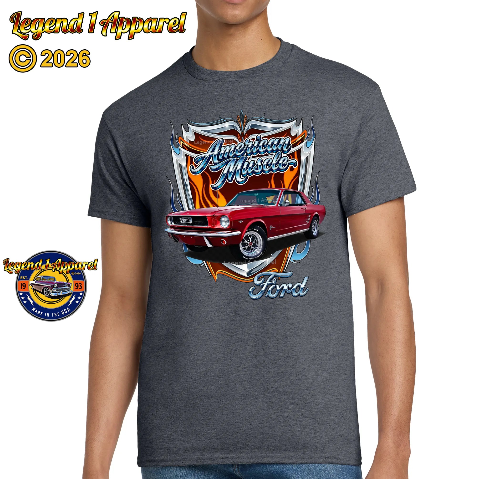 American Muscle T-Shirt – 1966 Ford Mustang Hardtop Car Graphic Tee
