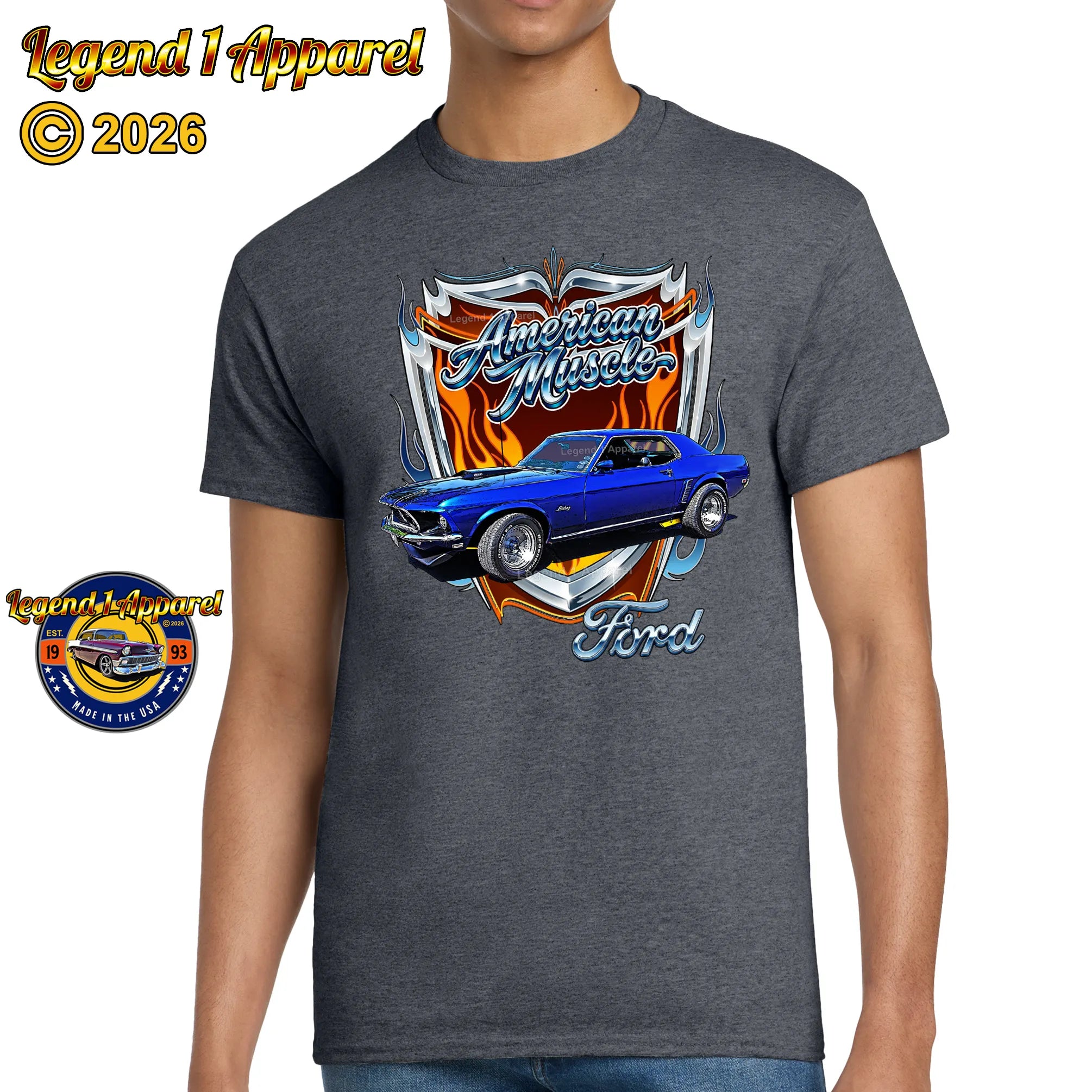 1969 Ford Mustang Classic Car Graphic Tee – American Muscle T-Shirt