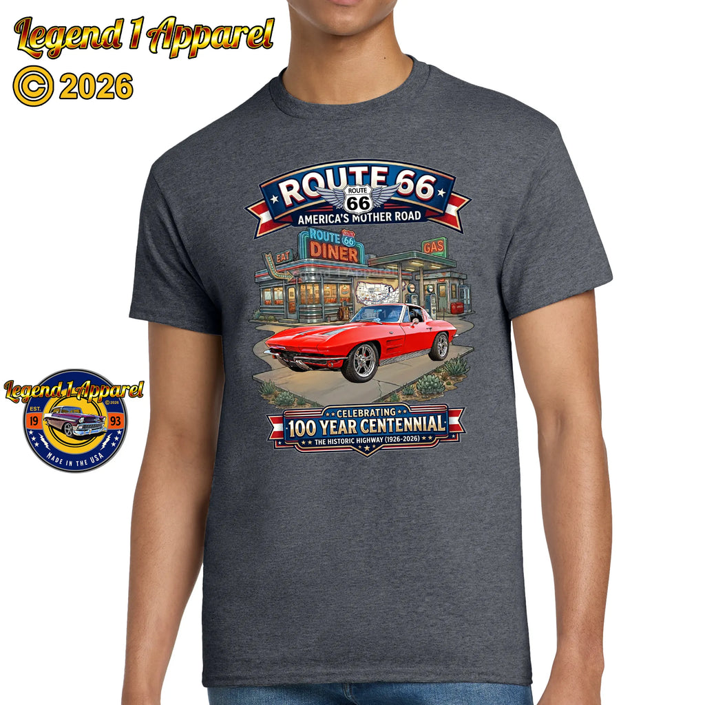 1963 Chevrolet Corvette C2 Classic Car Graphic Tee – Route 66 Centennial T-Shirt