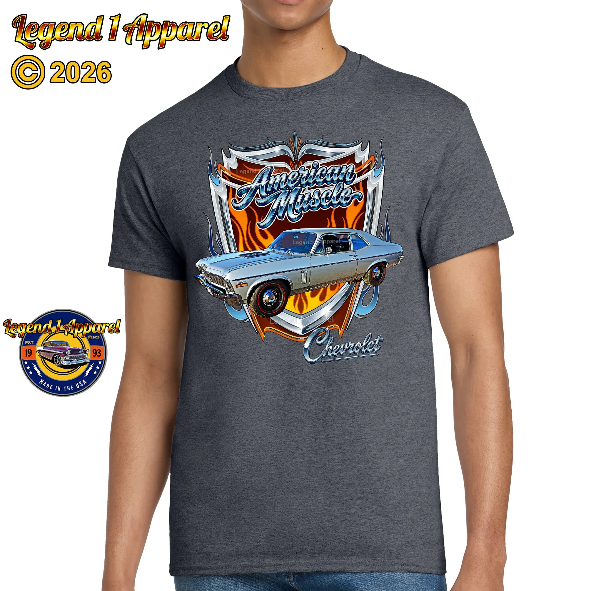 1970 Chevrolet Nova SS American Muscle T-Shirt – 70 Chevy Classic Car Graphic Tee