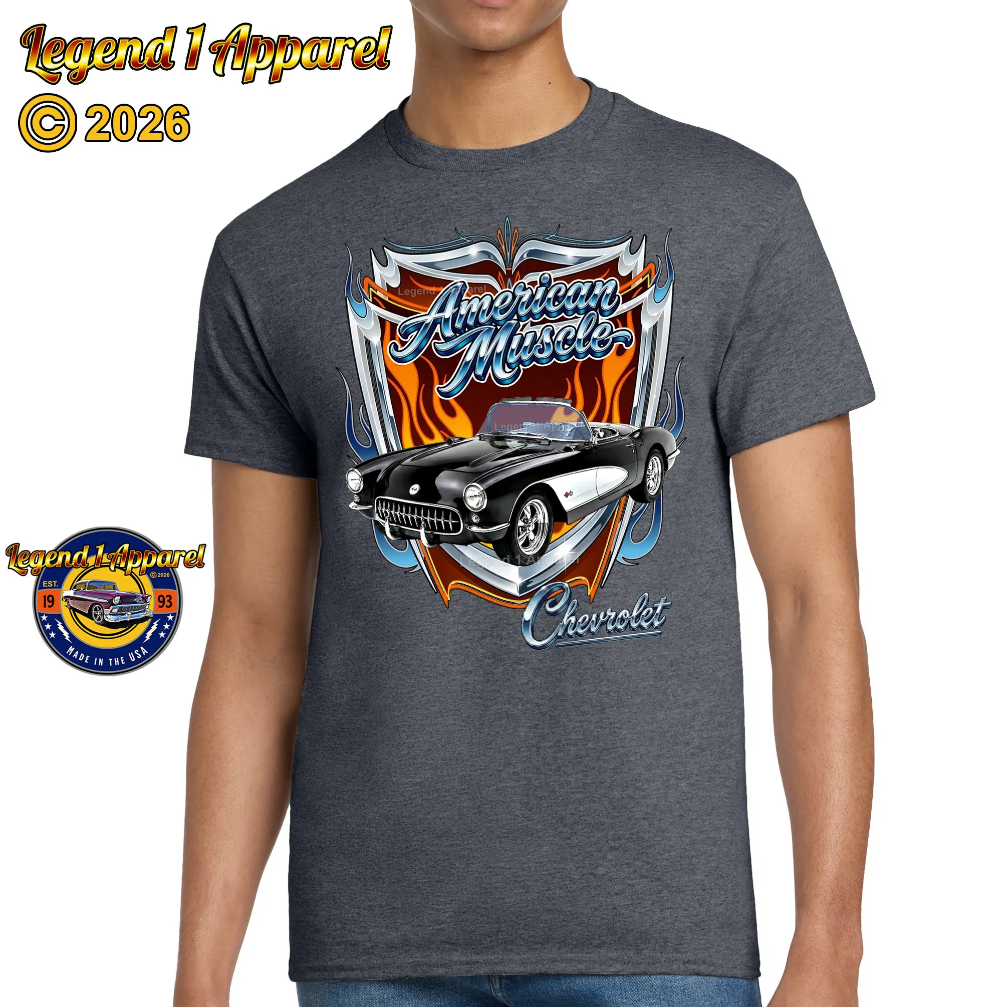 1957 Chevrolet Corvette C1 American Muscle T-Shirt – 57 Chevy Classic Car Graphic Tee