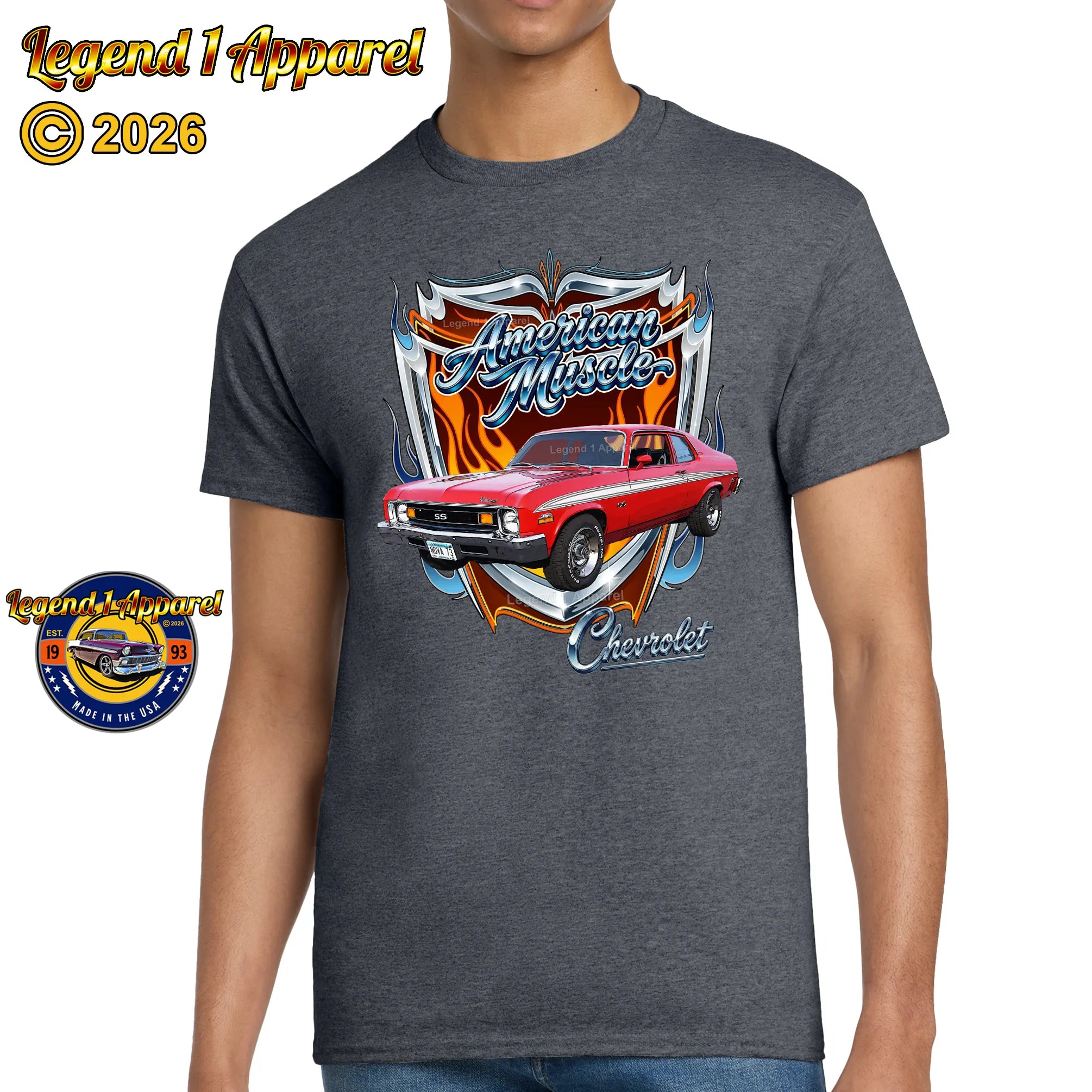 1973 Chevrolet Nova SS American Muscle T-Shirt – 73 Chevy Classic Car Graphic Tee