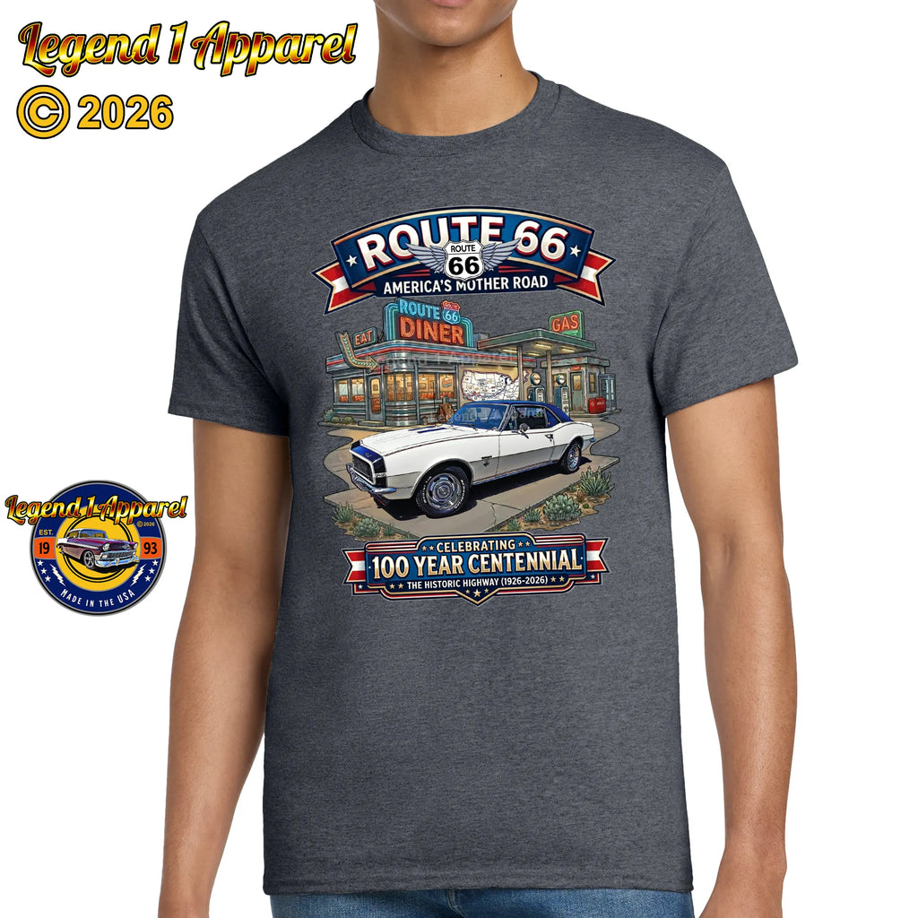 1967 Chevrolet Camaro Classic Car Graphic Tee – Route 66 Centennial T-Shirt