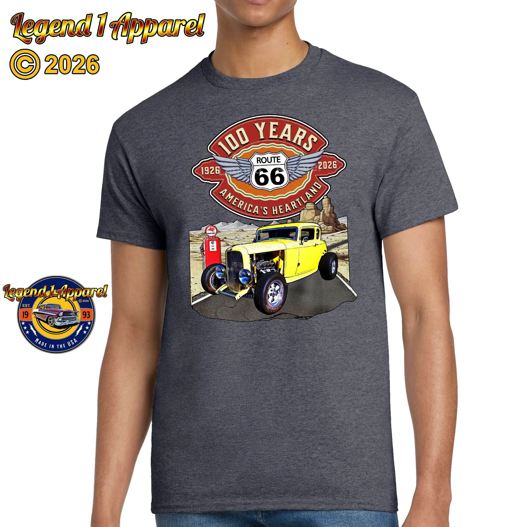 1932 Ford Coupe Classic Car Graphic Tee – Route 66 100 Years T-Shirt
