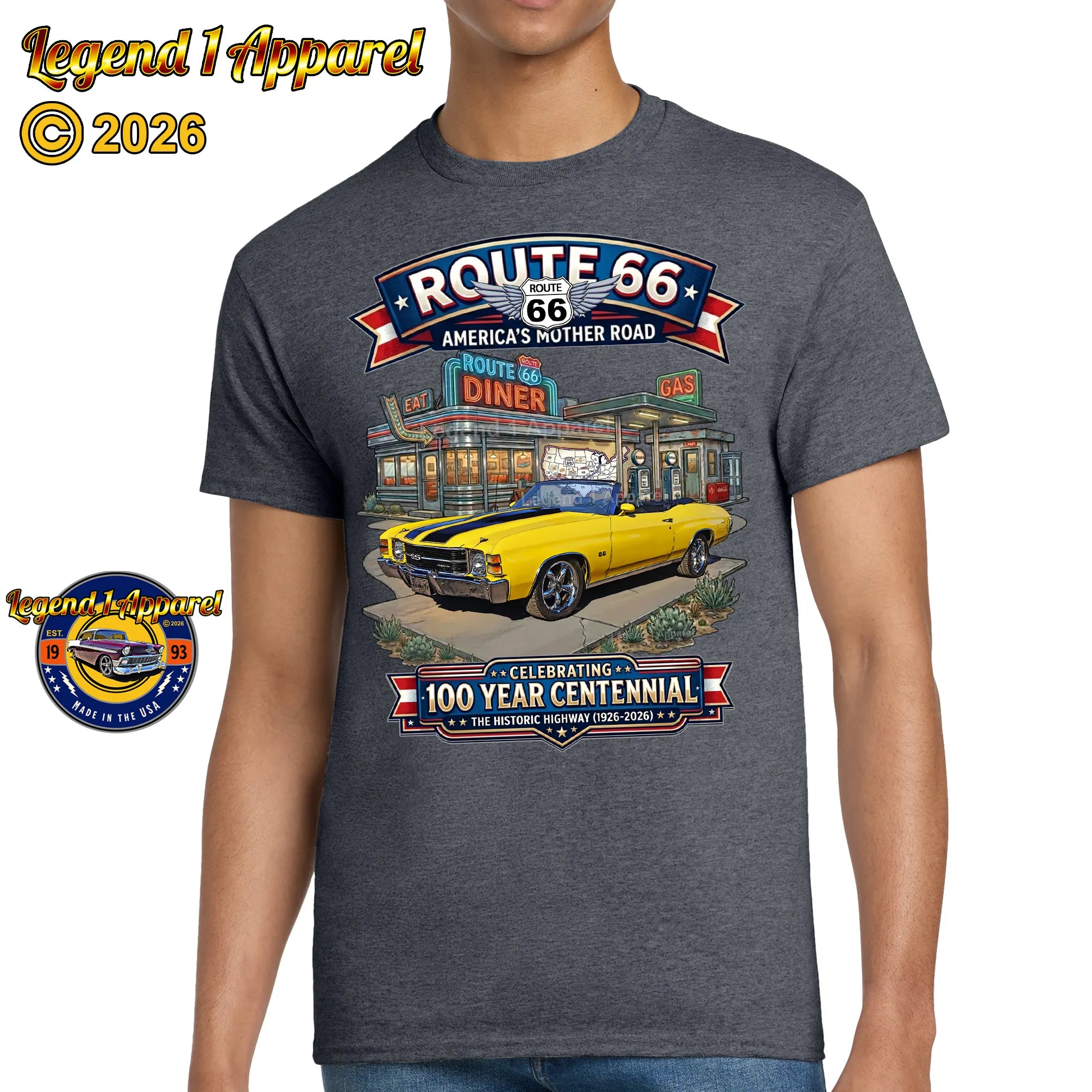 1971 Chevrolet Chevelle SS Classic Car Graphic Tee – Route 66 Centennial T-Shirt