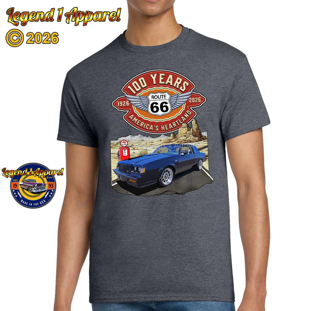 1986 Buick Grand National Classic Car Graphic Tee – Route 66 100 Years T-Shirt