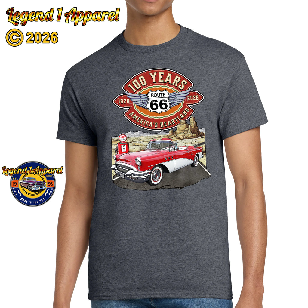 1955 Buick Special Convertible Classic Car Graphic Tee – Route 66 100 Years T-Shirt
