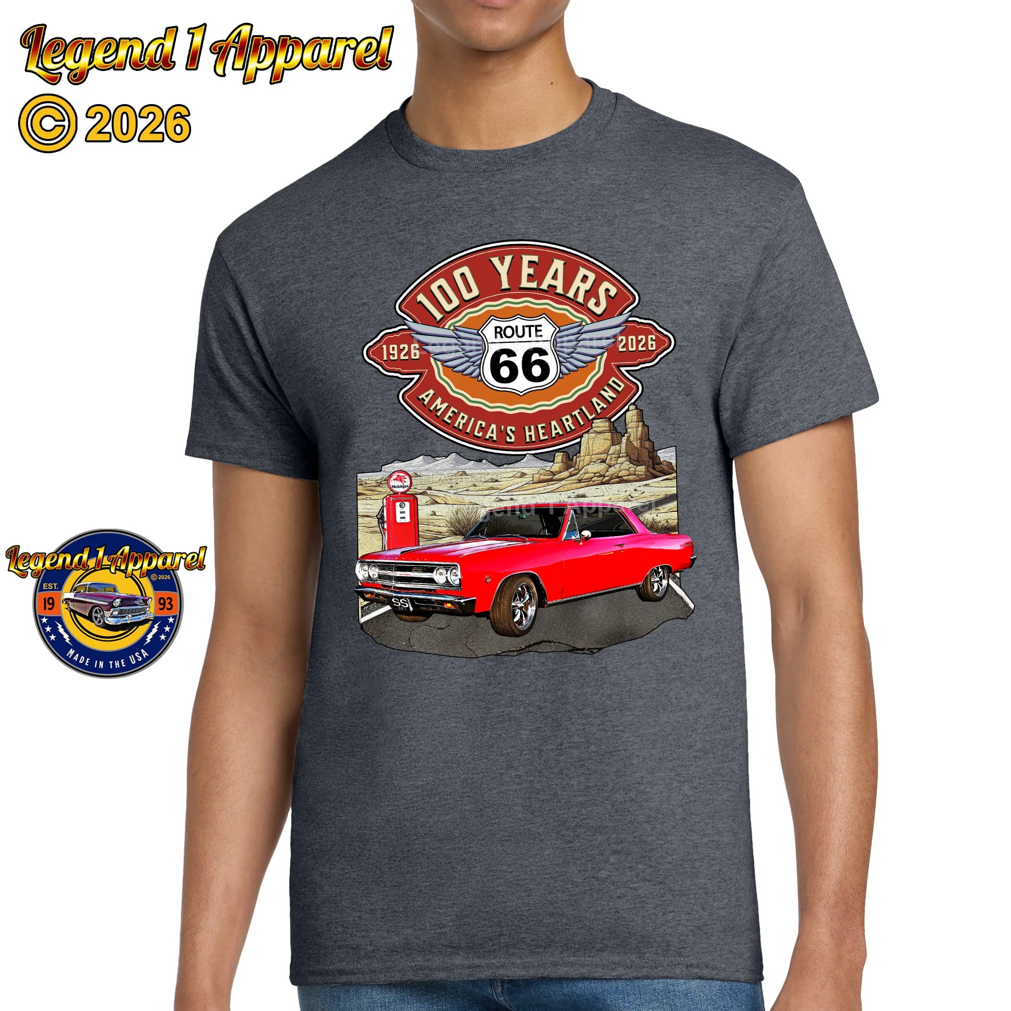 1965 Chevrolet Chevelle SS Classic Car Graphic Tee – Route 66 100 Years T-Shirt