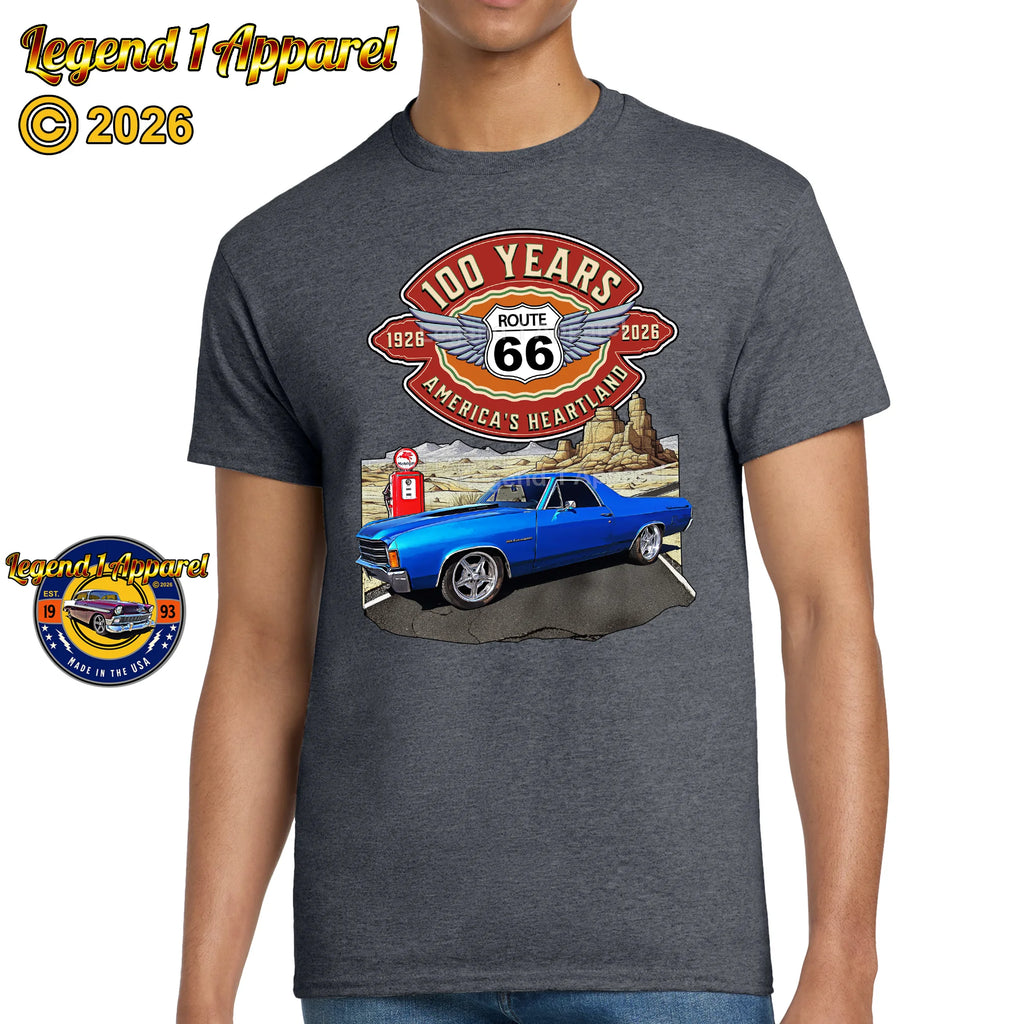 1972 Chevrolet El Camino Classic Truck Graphic Tee – Route 66 100 Years T-Shirt