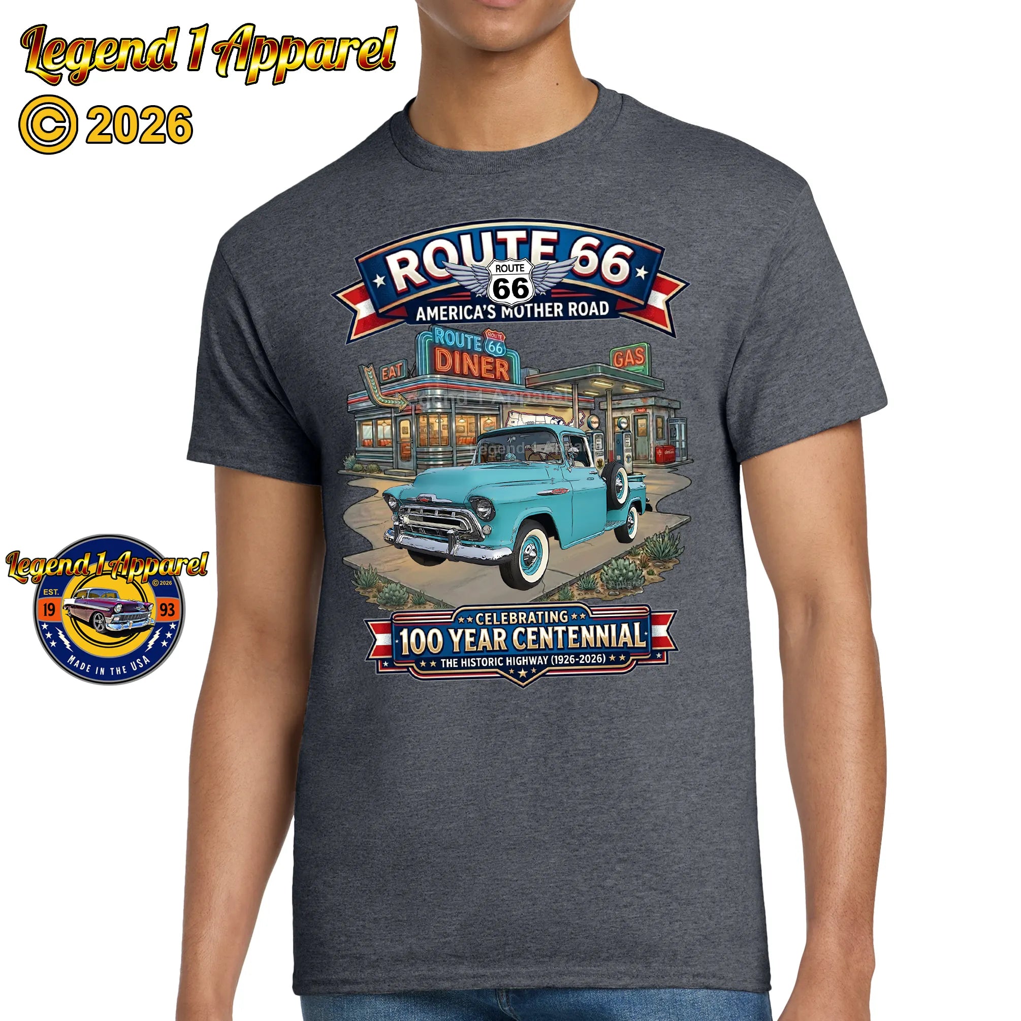 1957 Chevrolet Pick Up 3100 Classic Truck Graphic Tee – Route 66 Centennial T-Shirt