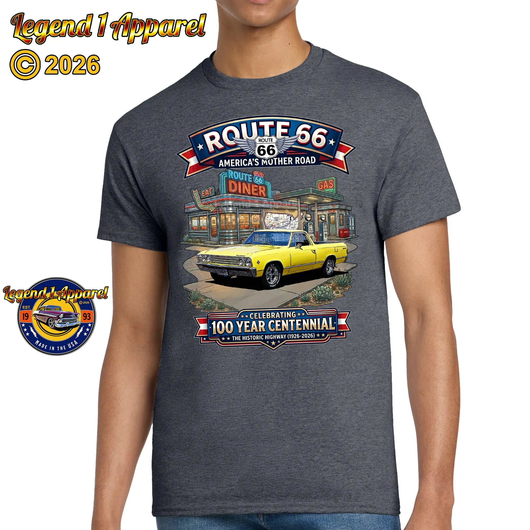 1967 Chevrolet El Camino Classic Truck Graphic Tee – Route 66 Centennial T-Shirt