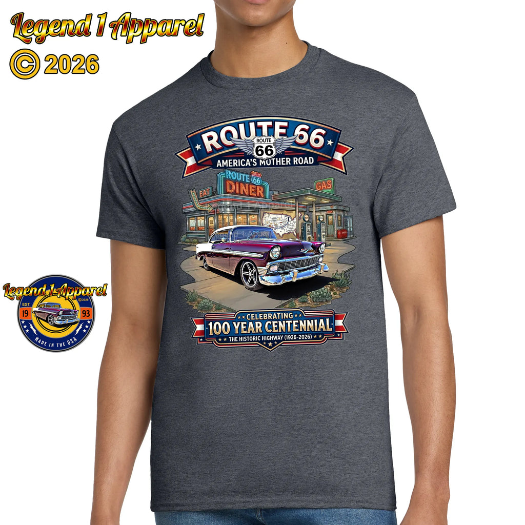 1956 Chevrolet Bel Air Coupe Classic Car Graphic Tee – Route 66 Centennial T-Shirt