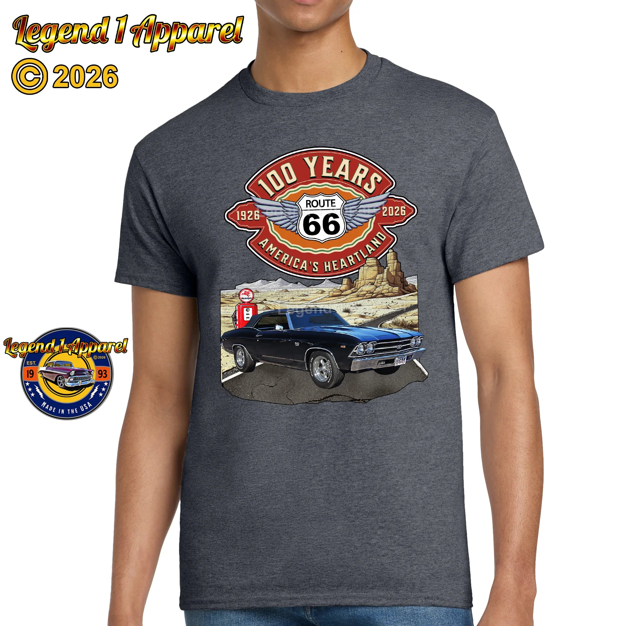 1969 Chevrolet Chevelle SS Classic Car Graphic Tee – Route 66 100 Years T-Shirt