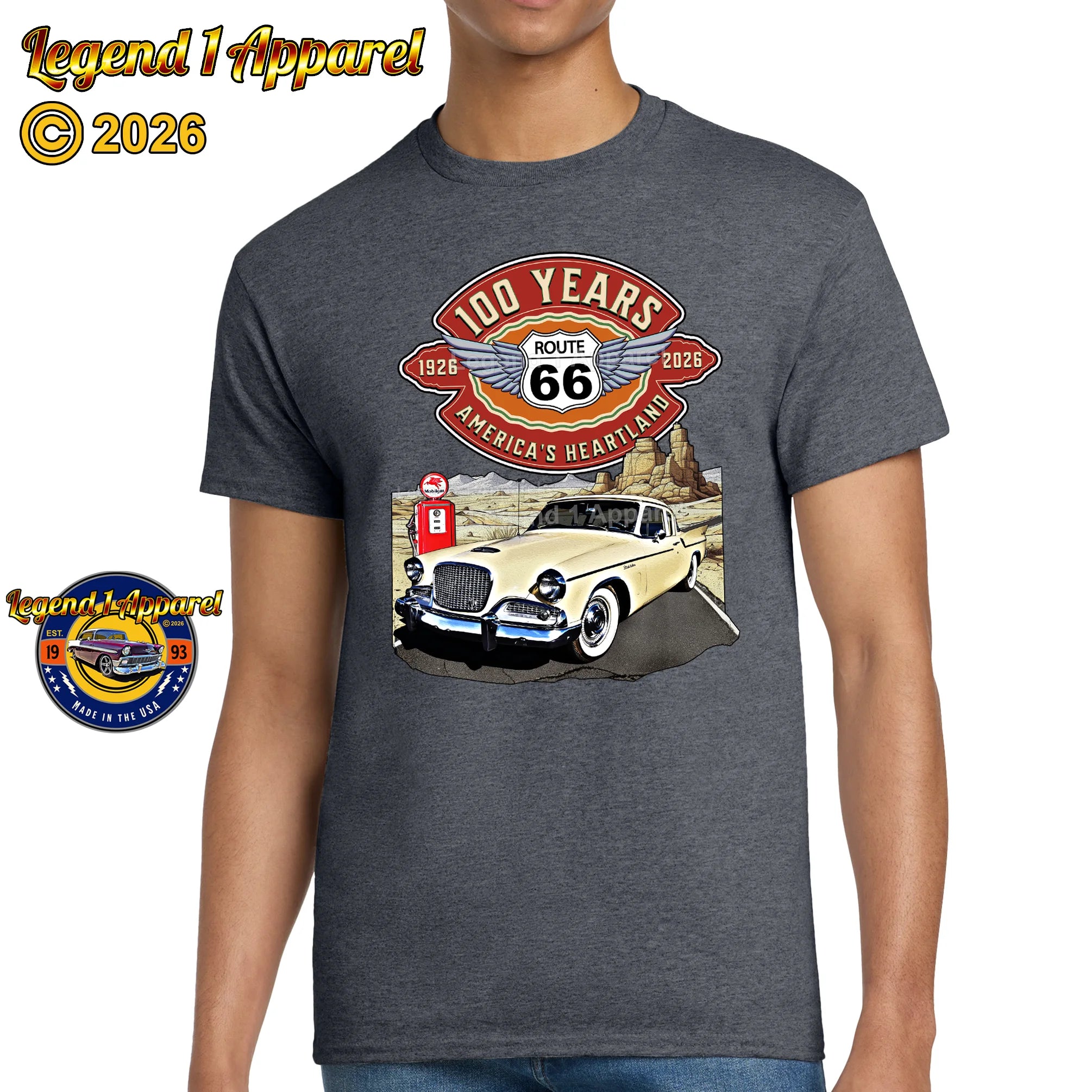 1958 Studebaker Silver Hawk Classic Car Graphic Tee – Route 66 100 Years T-Shirt