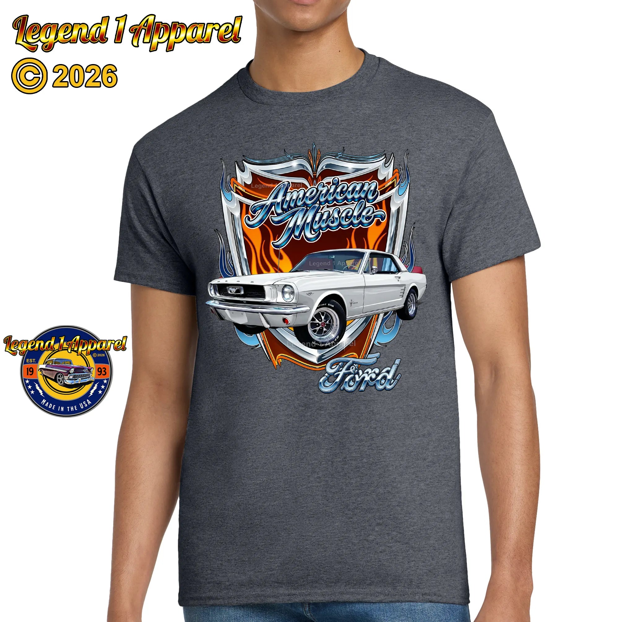 1966 Ford Mustang Hardtop Car Graphic Tee – American Muscle T-Shirt