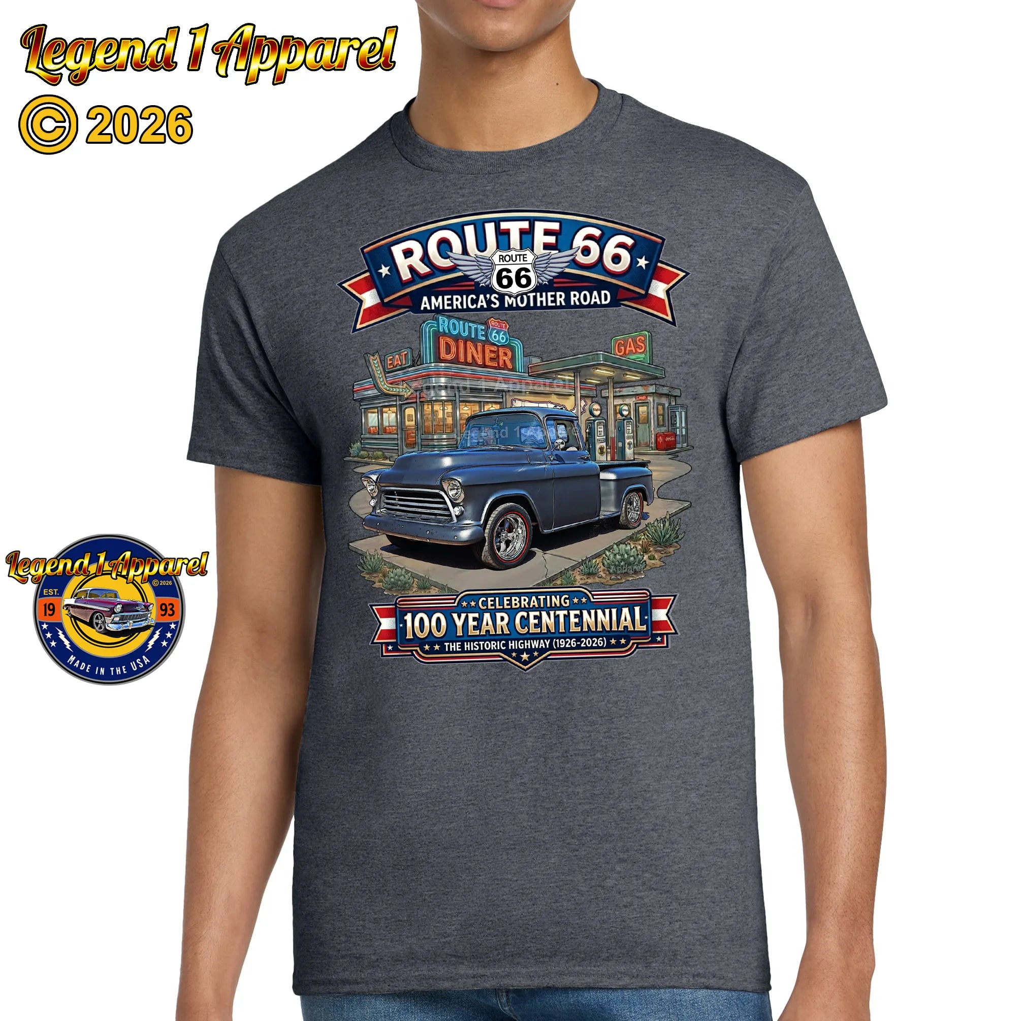 1955 Chevrolet Pick up Classic Truck Graphic Tee – Route 66 Centennial T-Shirt