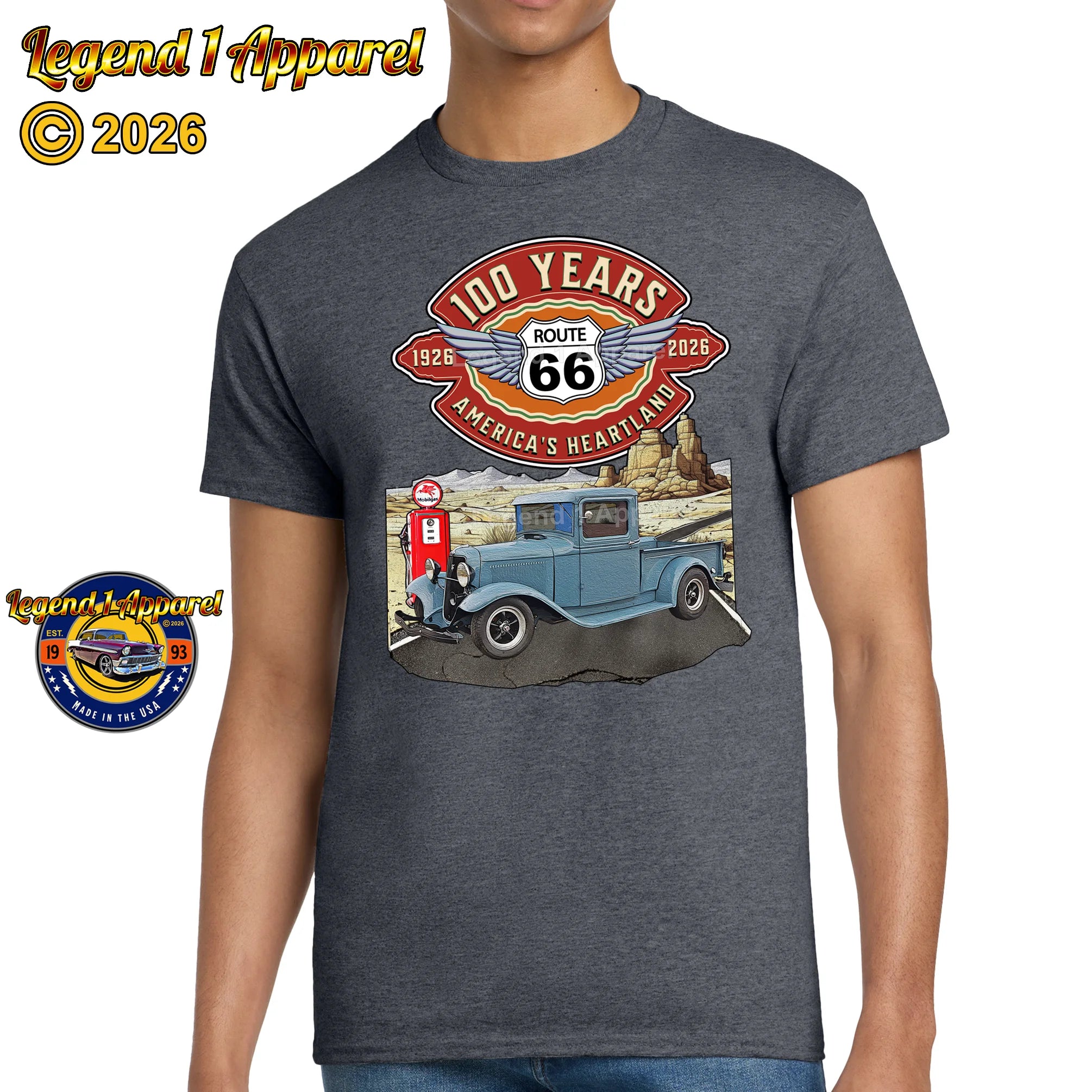 1933 Ford Pick Up Classic Truck Graphic Tee – Route 66 100 Years T-Shirt