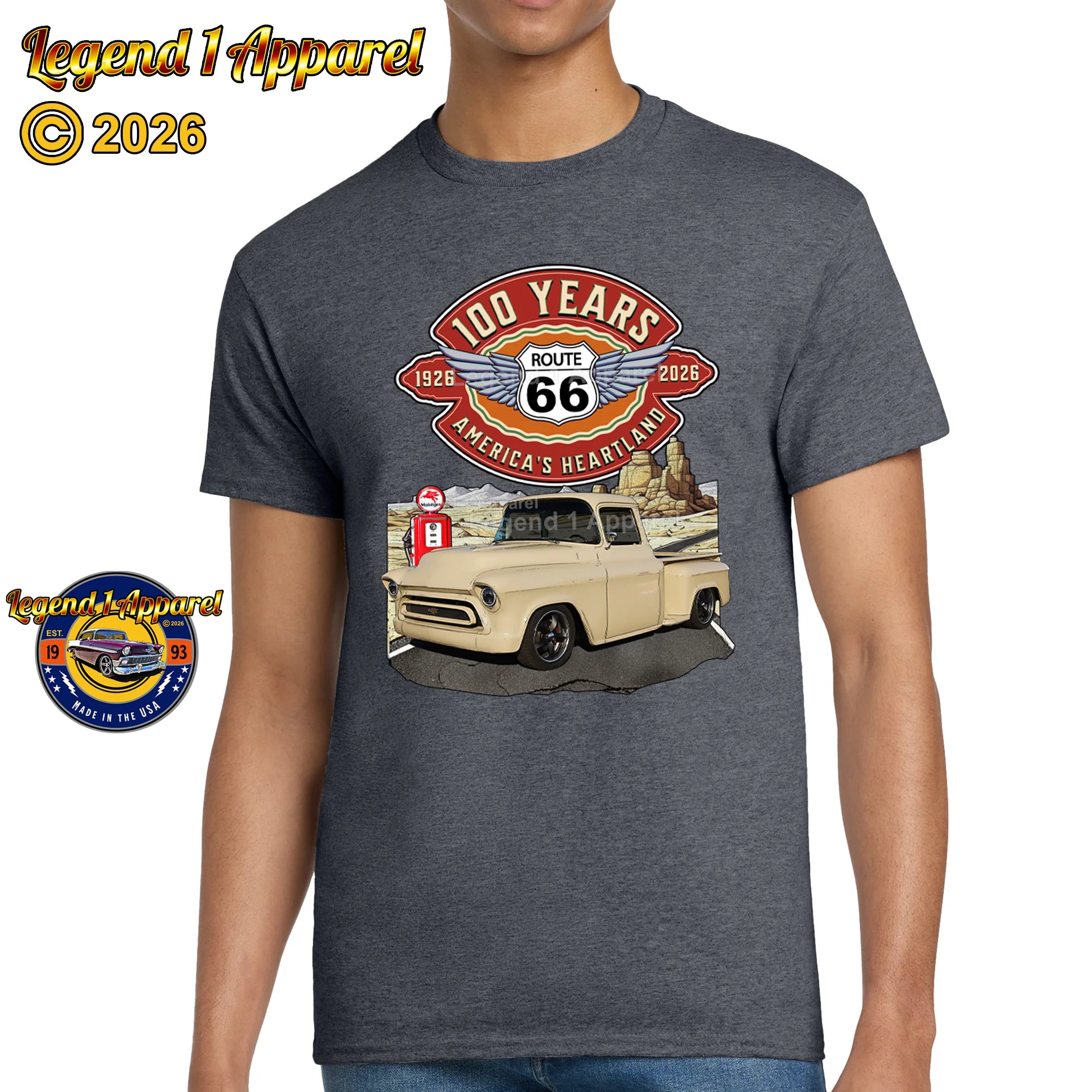 1957 Chevrolet Pick up Classic Truck Graphic Tee – Route 66 100 Years T-Shirt