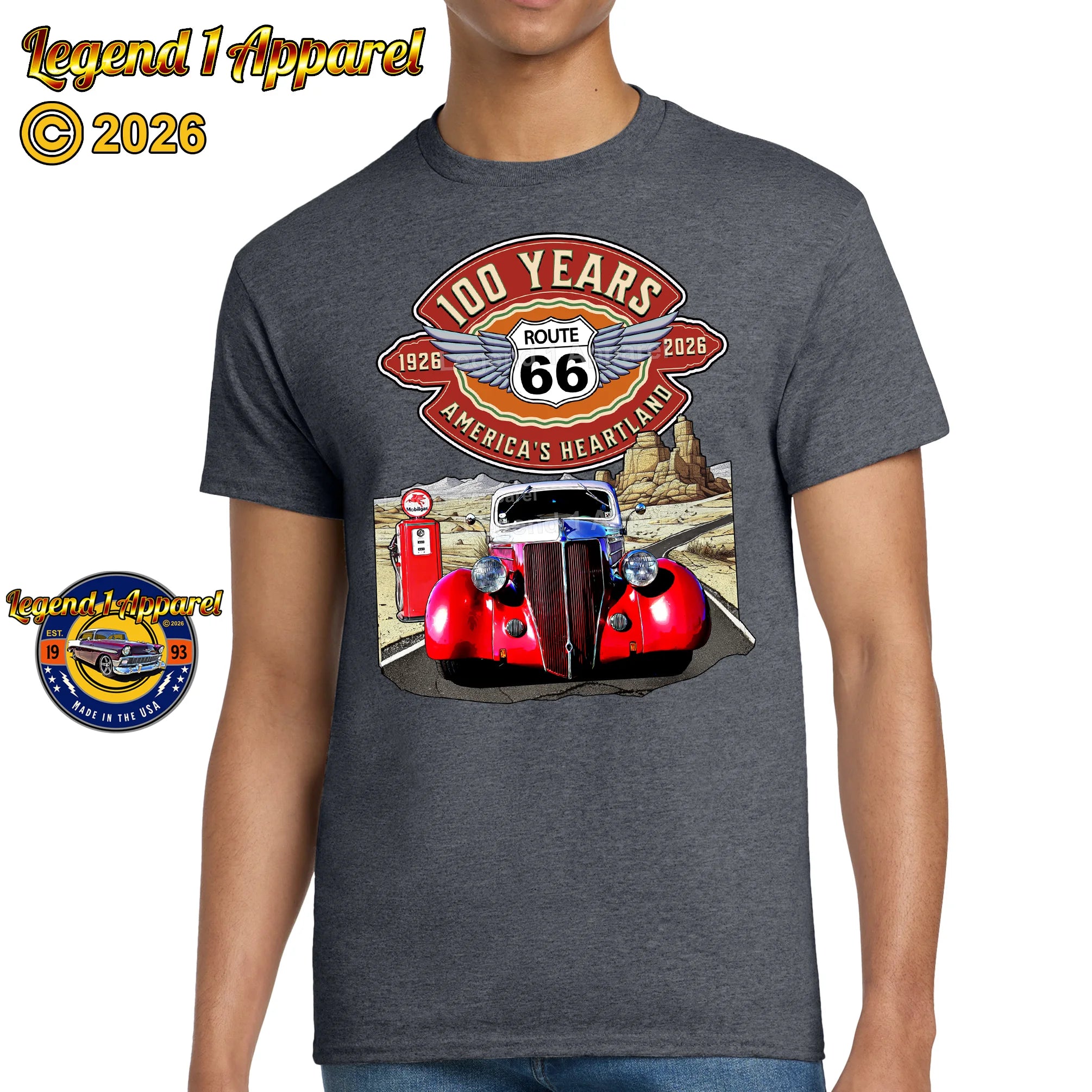 1936 Ford Coupe Classic Car Graphic Tee – Route 66 100 Years T-Shirt