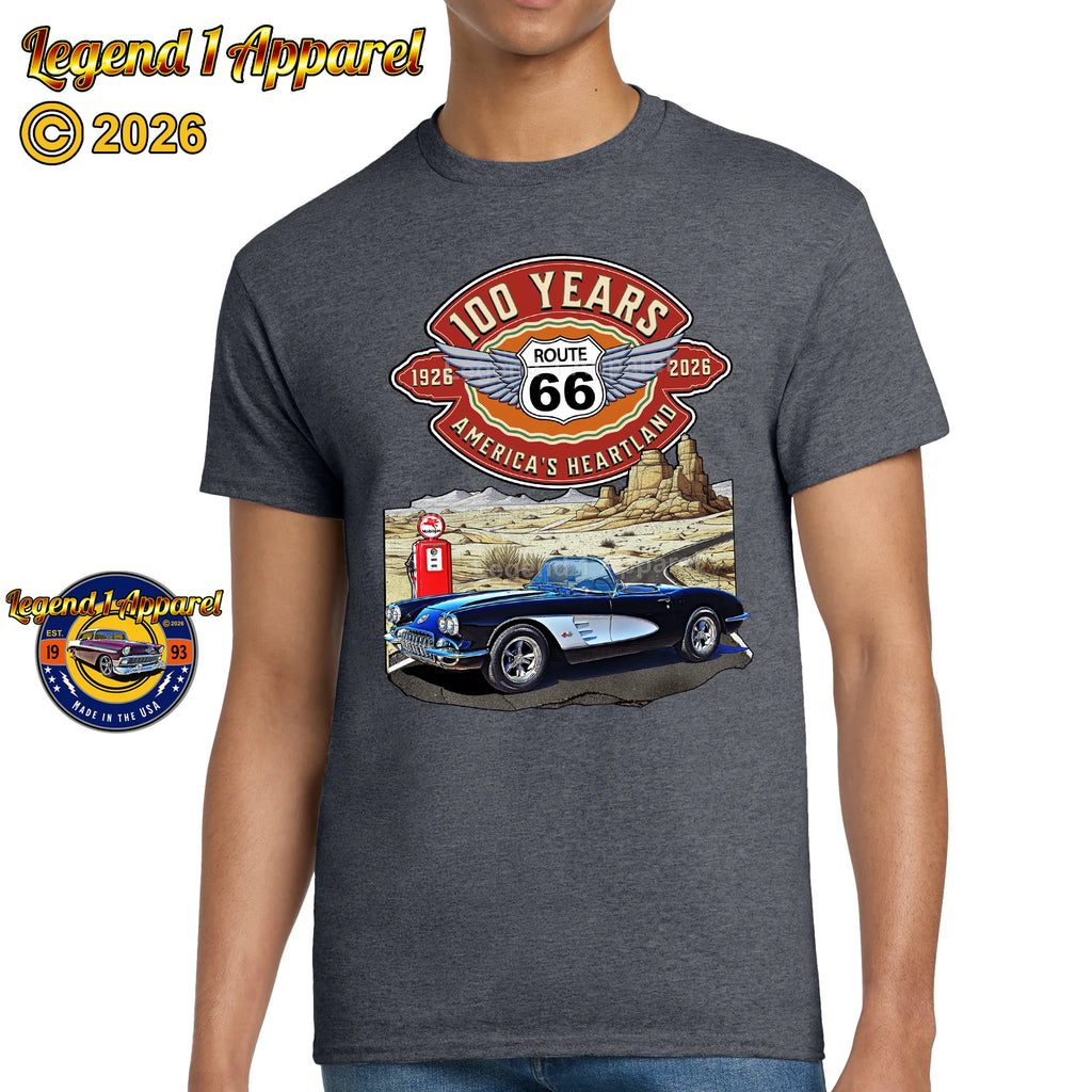 1960 Chevrolet Corvette C1 Classic Car Graphic Tee – Route 66 100 Years T-Shirt