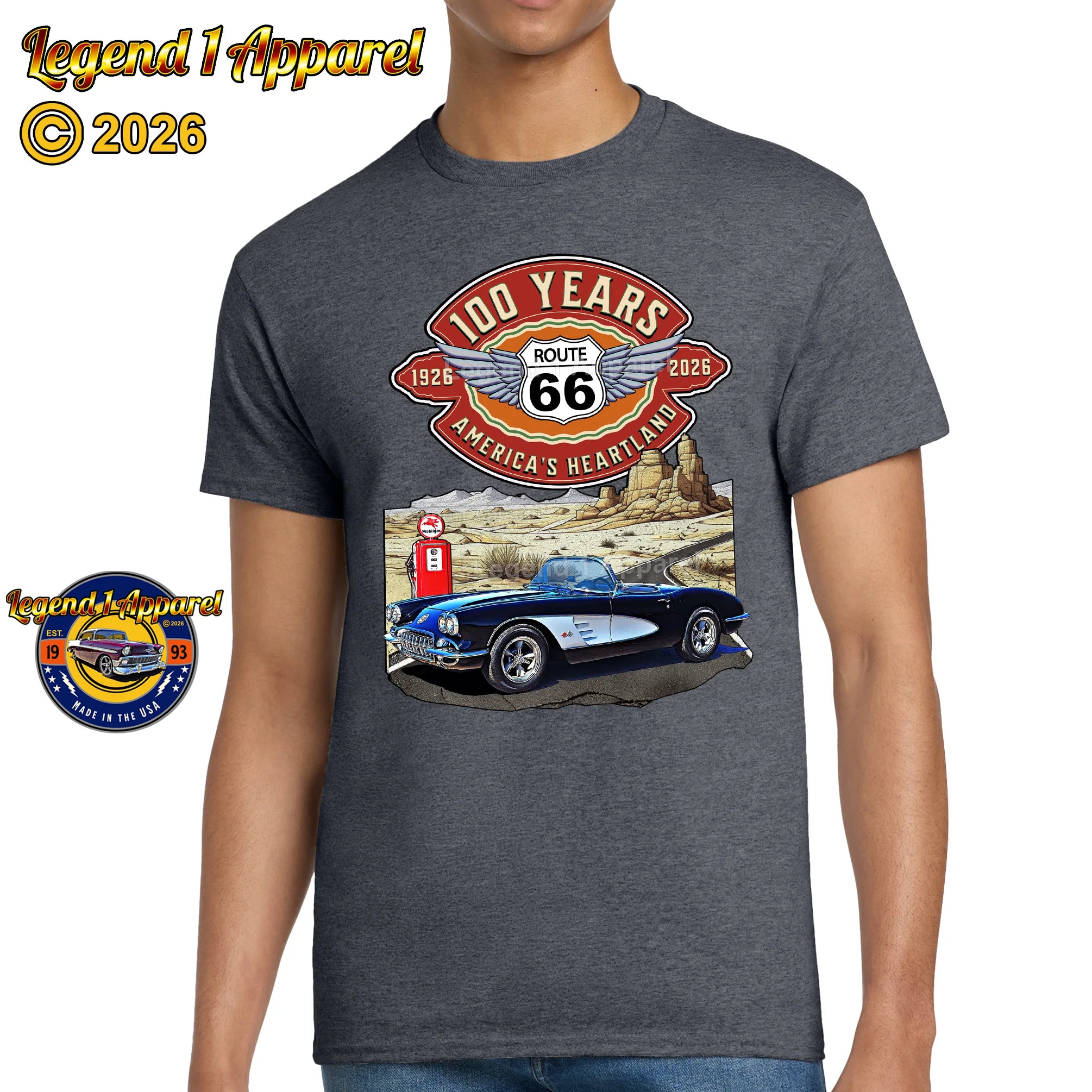 1960 Chevrolet Corvette C1 Classic Car Graphic Tee – Route 66 100 Years T-Shirt