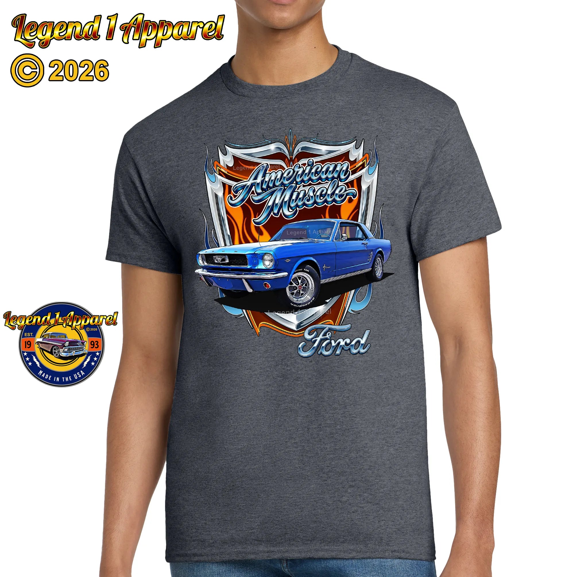 American Muscle T-Shirt – 1966 Ford Mustang Hardtop Car Graphic Tee