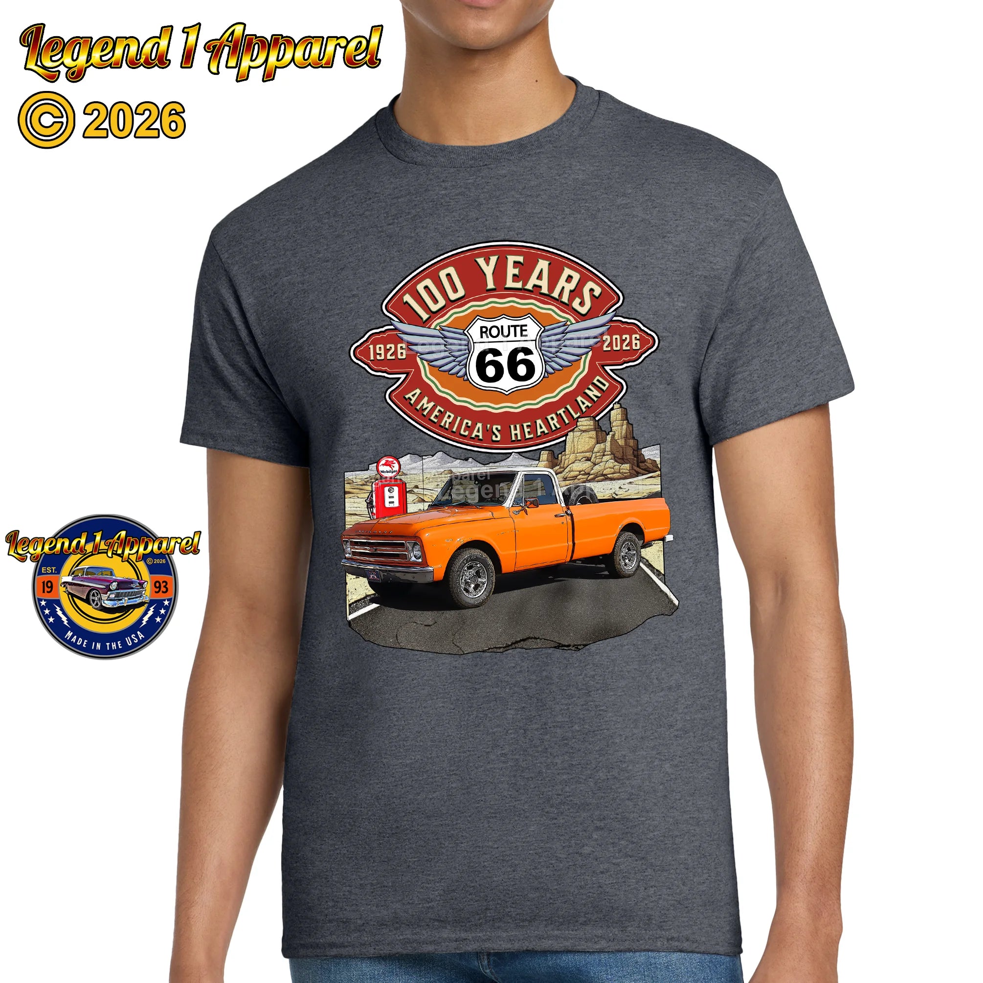1967 Chevrolet Pick up Classic Truck Graphic Tee – Route 66 100 Years T-Shirt