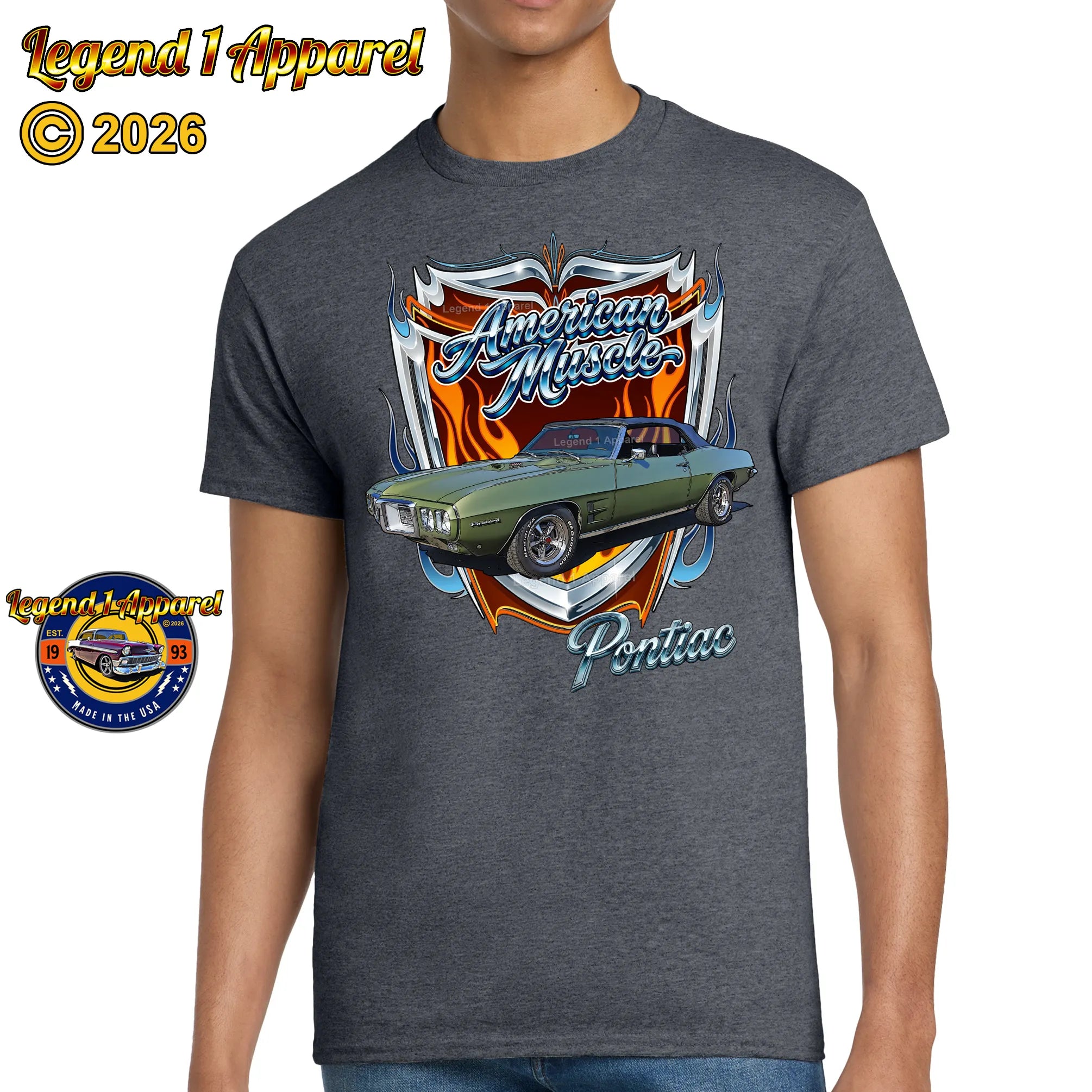 1969 Pontiac Firebird American Muscle T-Shirt – 69 Firebird Classic Car Graphic Tee